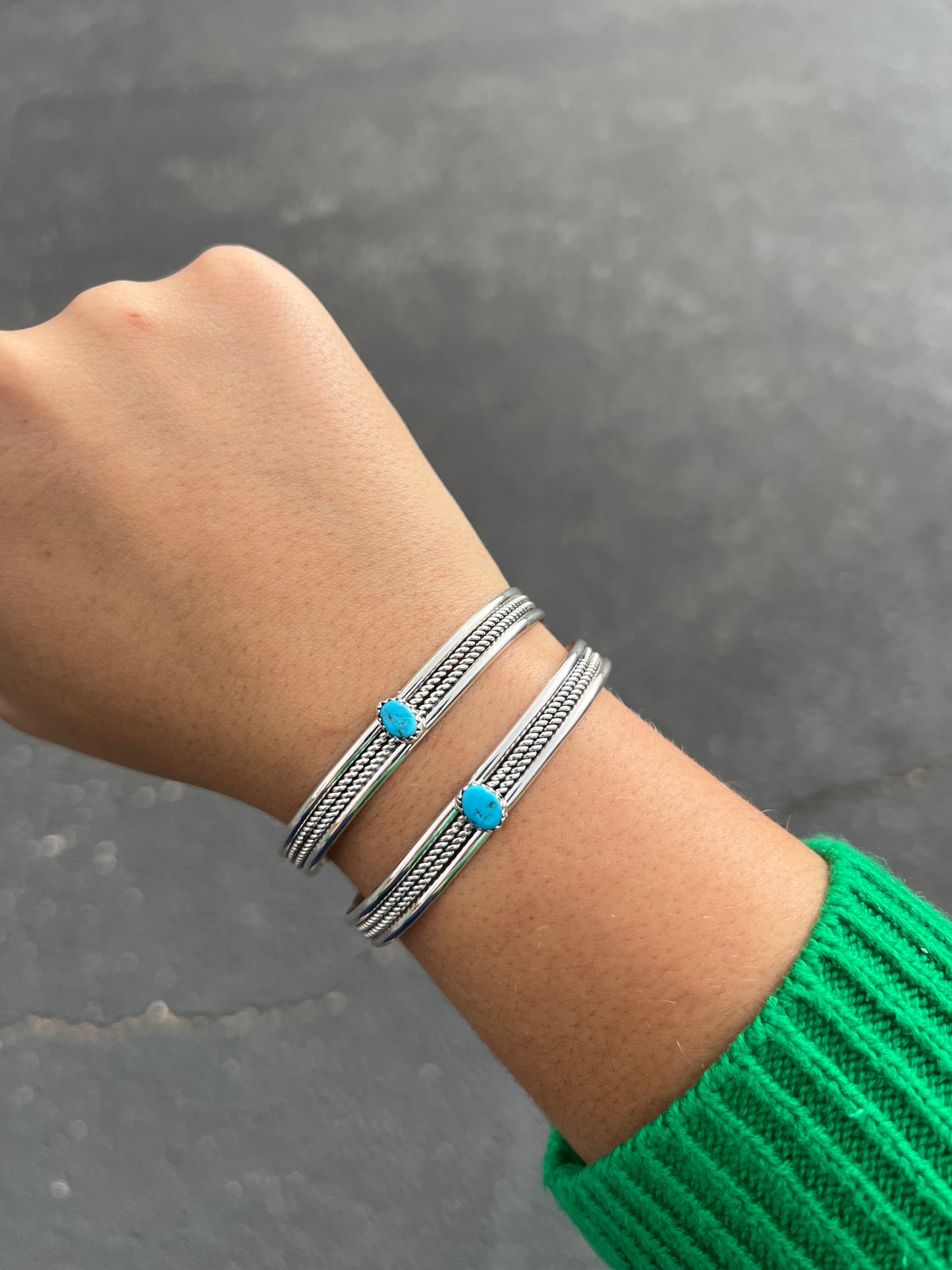 Genuine Turquoise Double Twist Sterling Silver Stacker Cuff