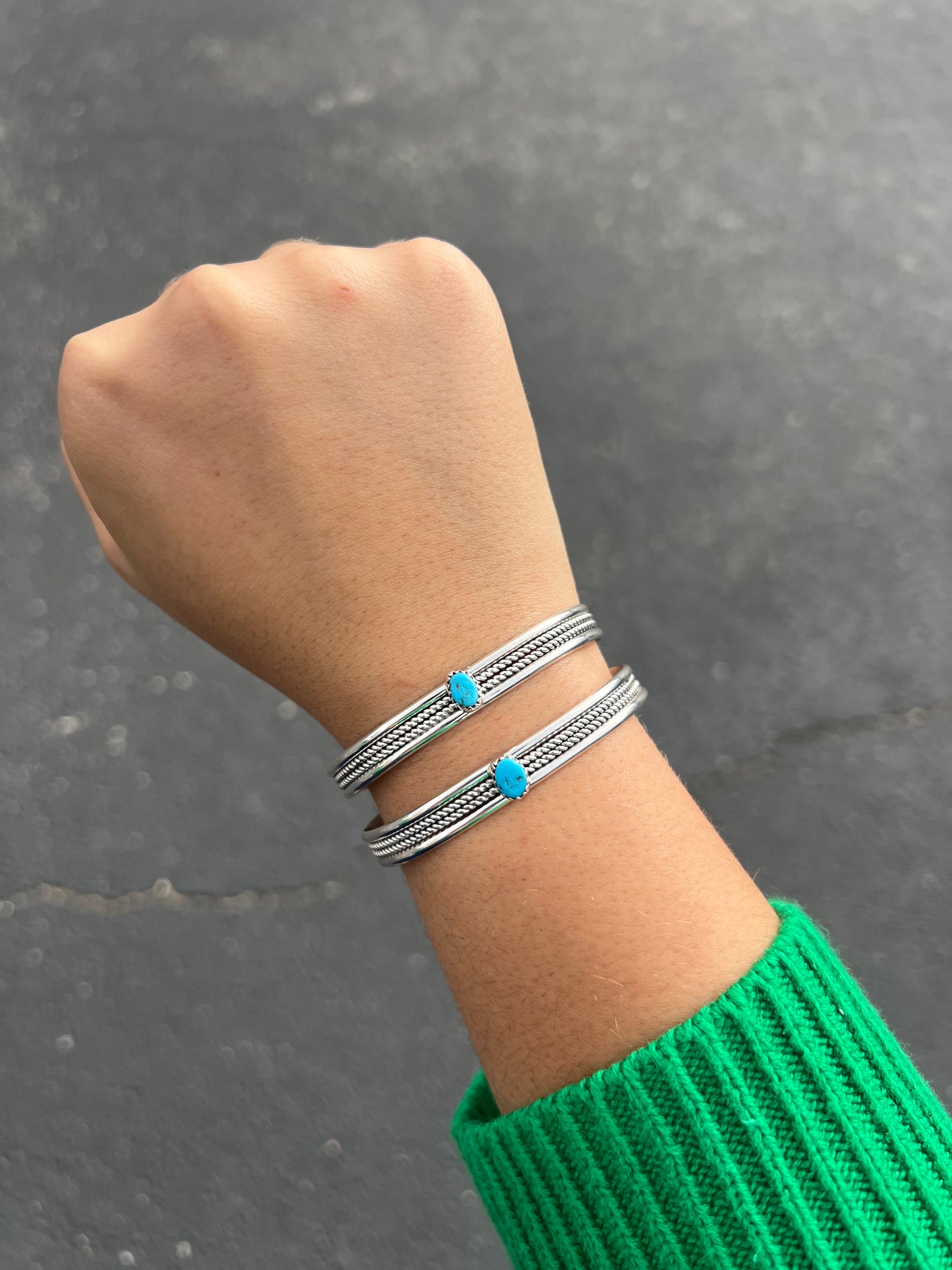 Genuine Turquoise Double Twist Sterling Silver Stacker Cuff