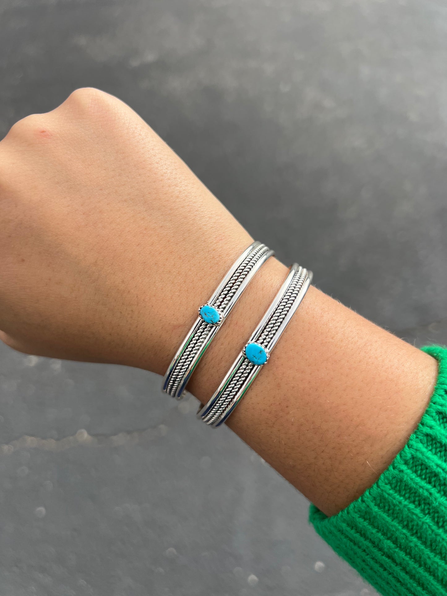 Genuine Turquoise Double Twist Sterling Silver Stacker Cuff