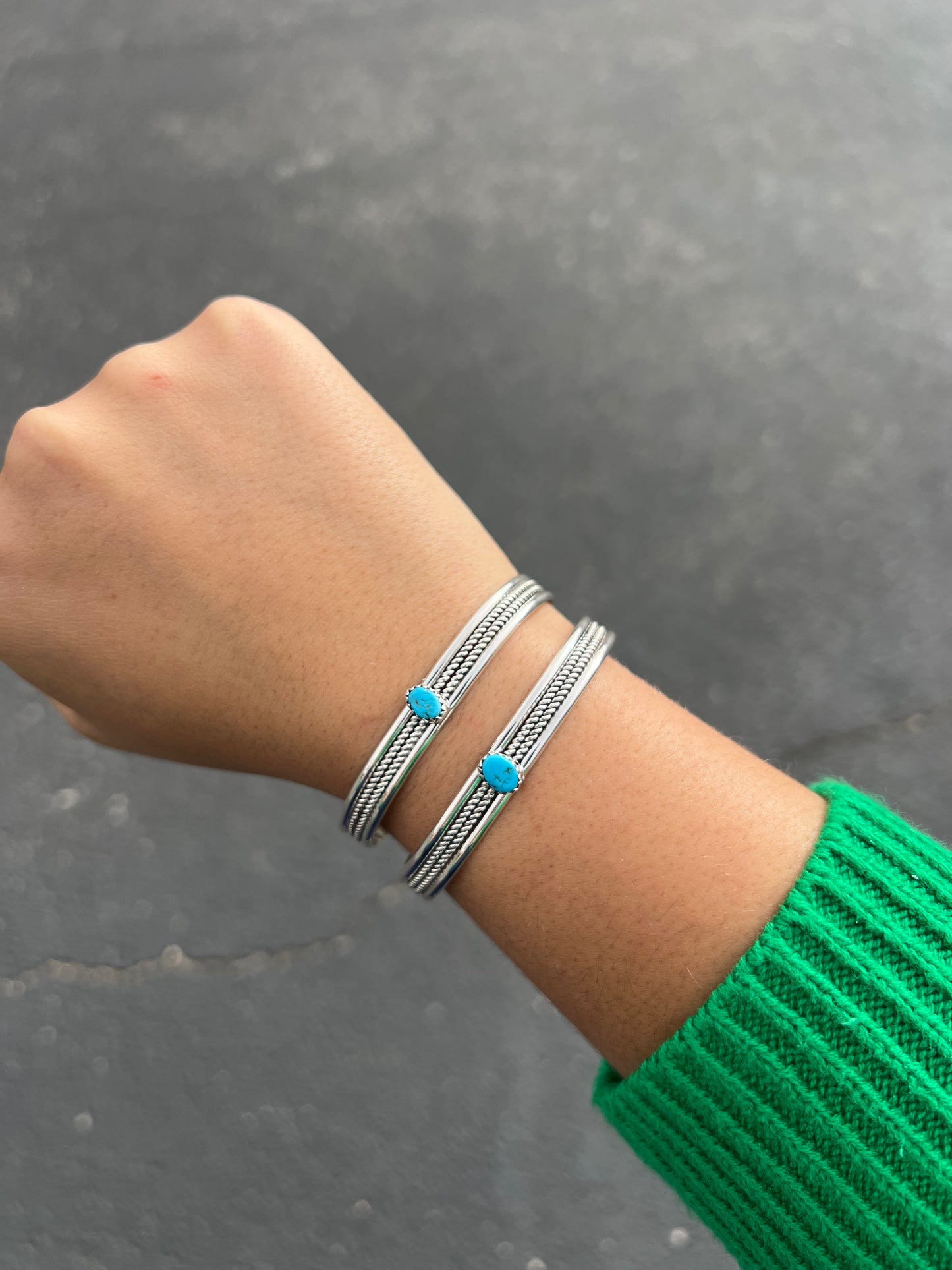 Genuine Turquoise Double Twist Sterling Silver Stacker Cuff