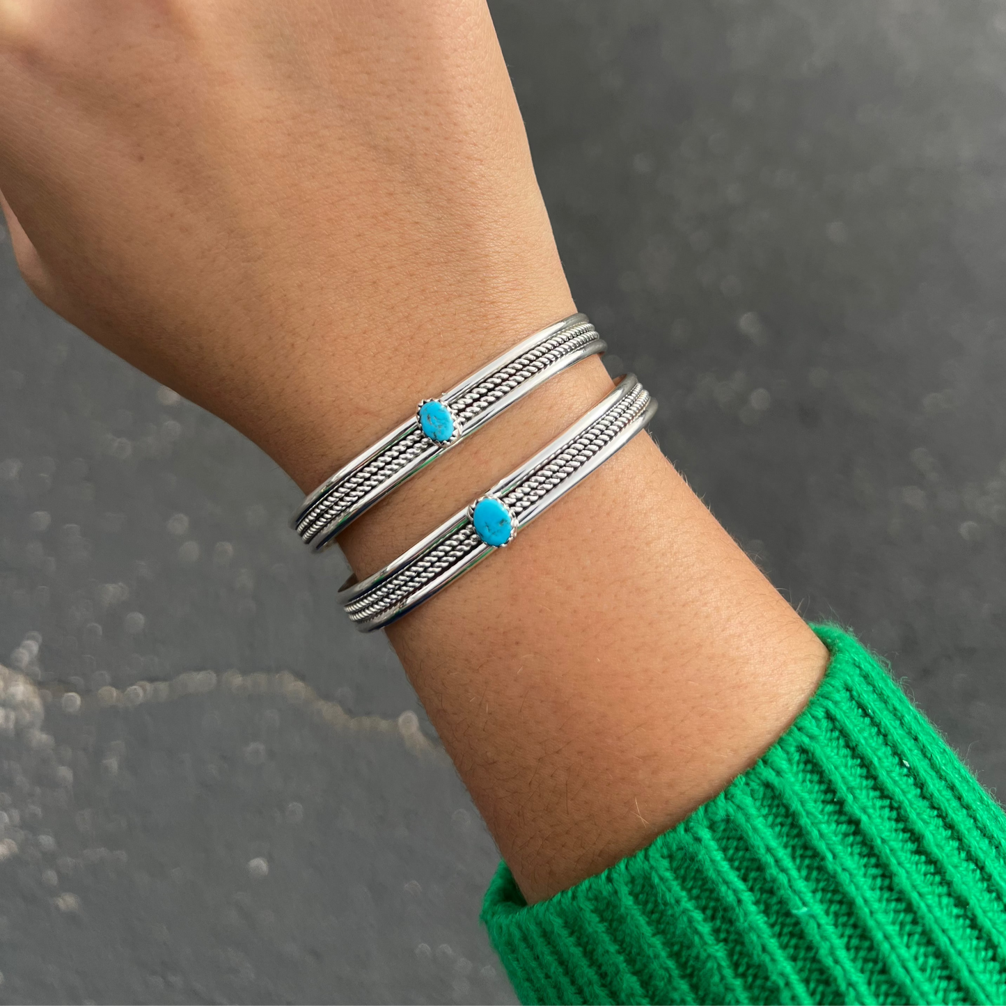 Genuine Turquoise Double Twist Sterling Silver Stacker Cuff