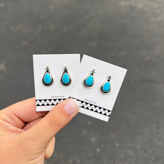 Genuine Turquoise Sterling Silver Teardrop Studs