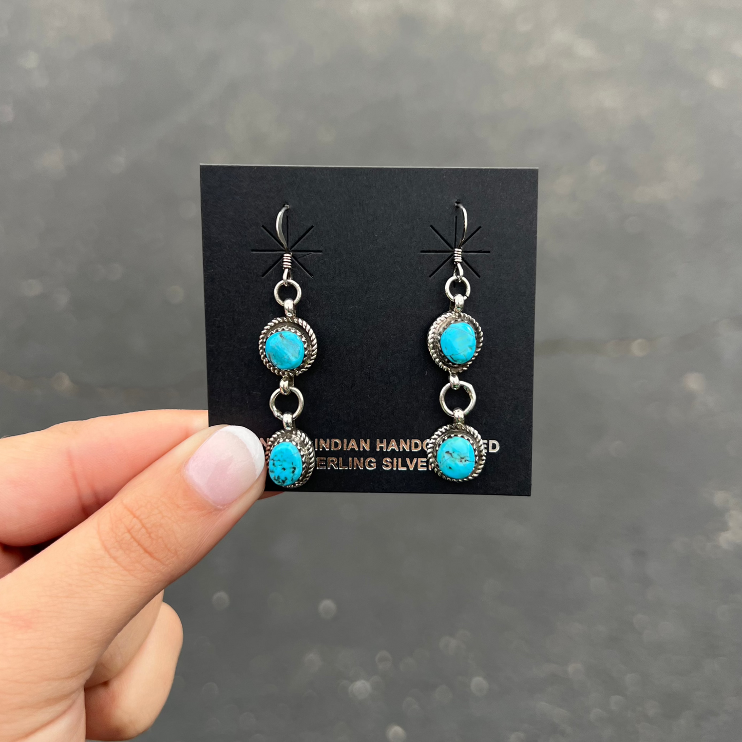 Genuine Kingman Turquoise 2 Stone Sterling Silver Dangle Earrings