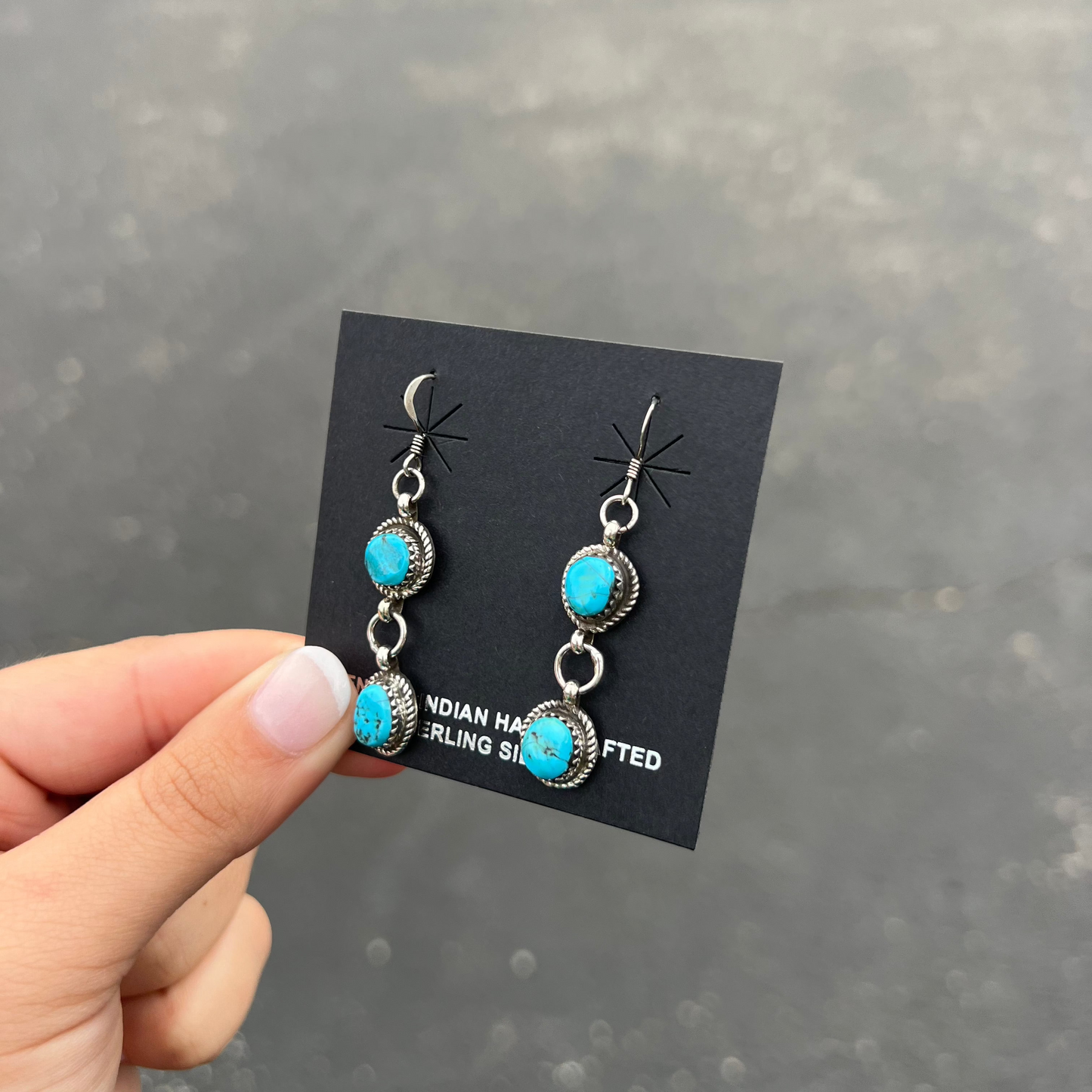 Genuine Kingman Turquoise 2 Stone Sterling Silver Dangle Earrings
