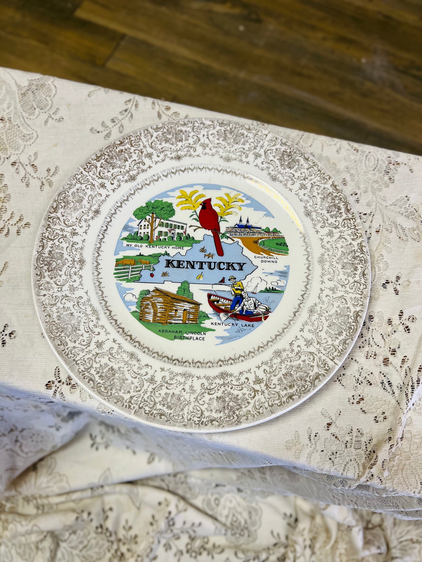 Vintage Kentucky Souvenir Plate - Outline, Cardinal, Goldenrod