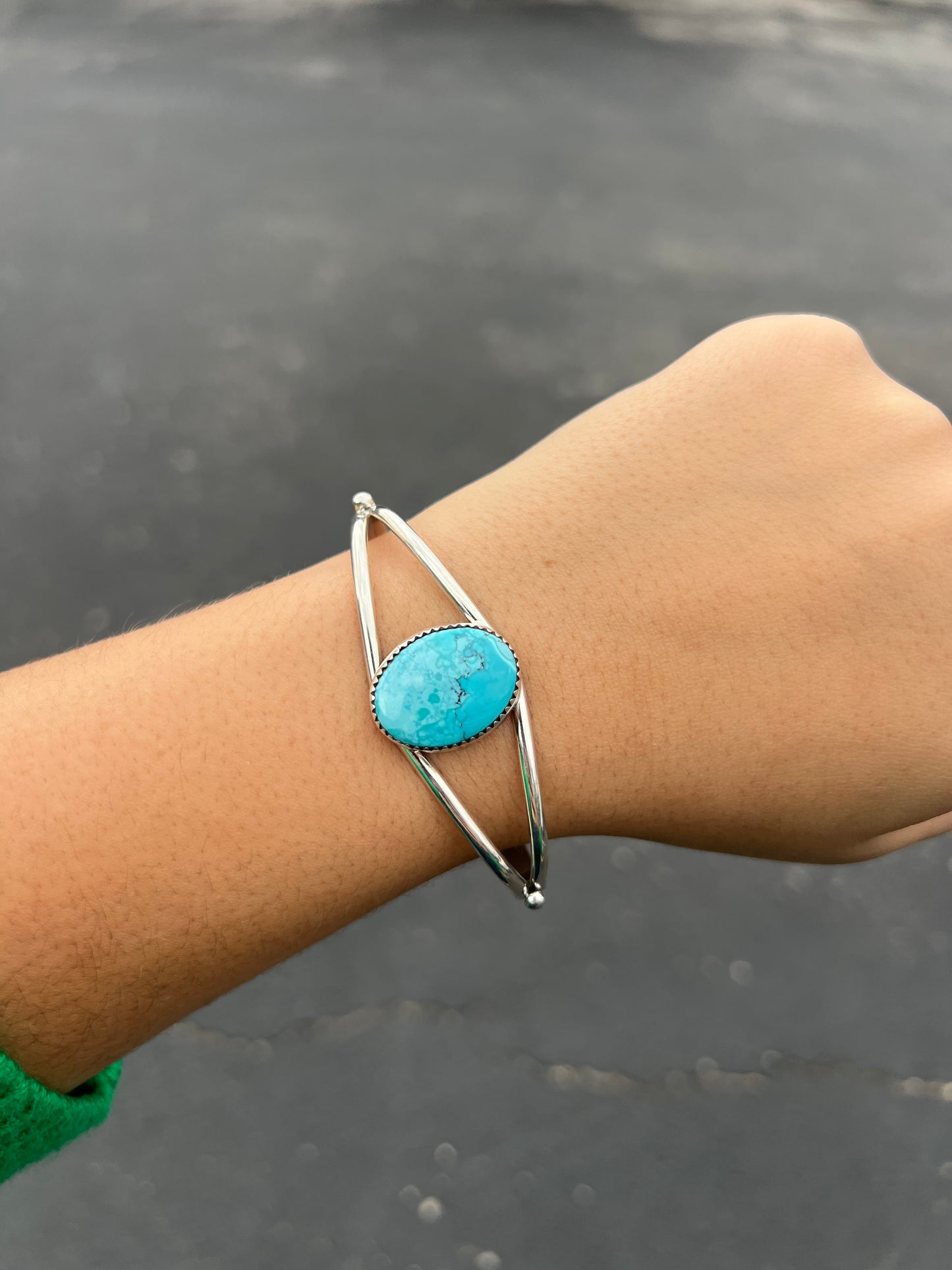 The Adeline Genuine Turquoise Oval Cuff Sterling Silver Bracelet