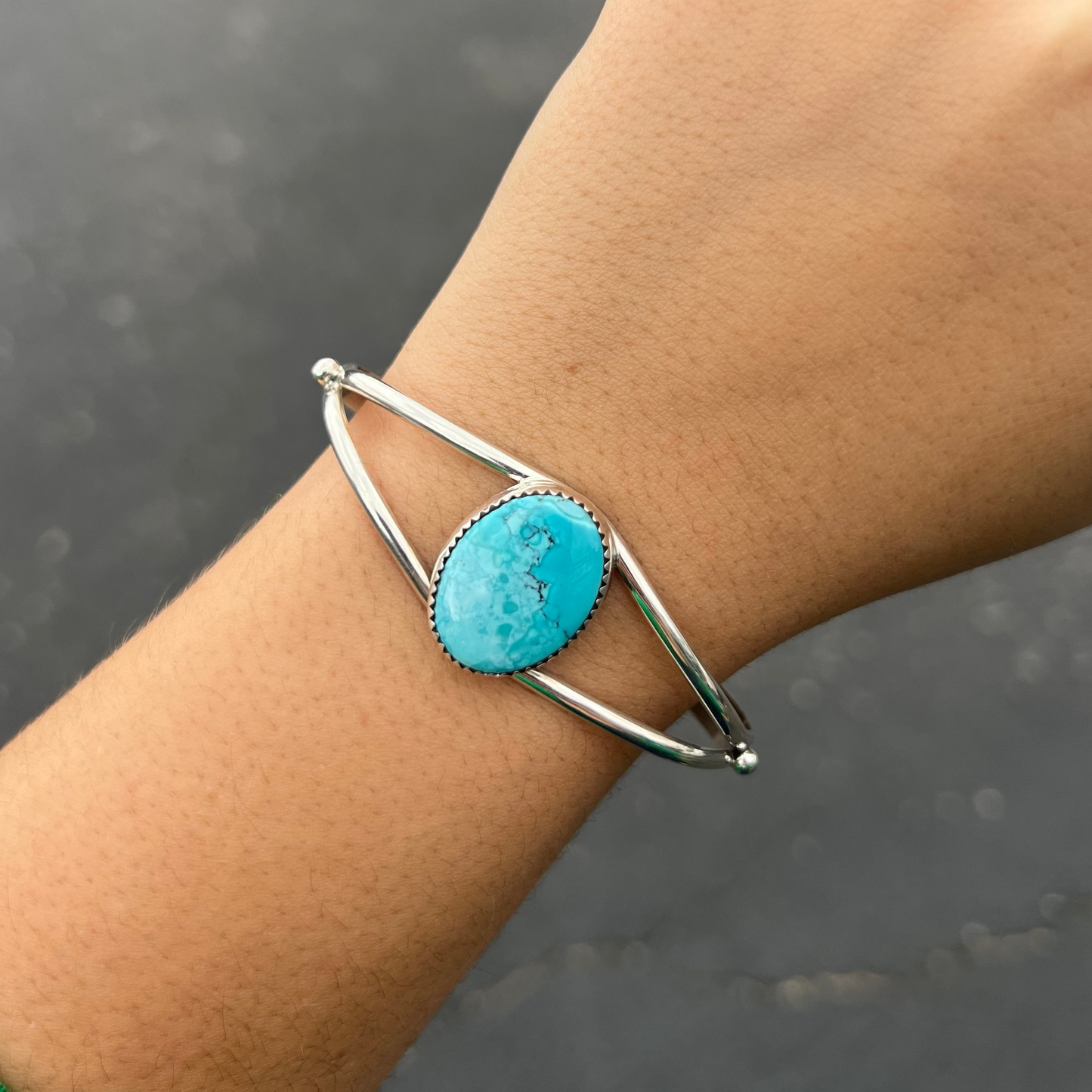 The Adeline Genuine Turquoise Oval Cuff Sterling Silver Bracelet