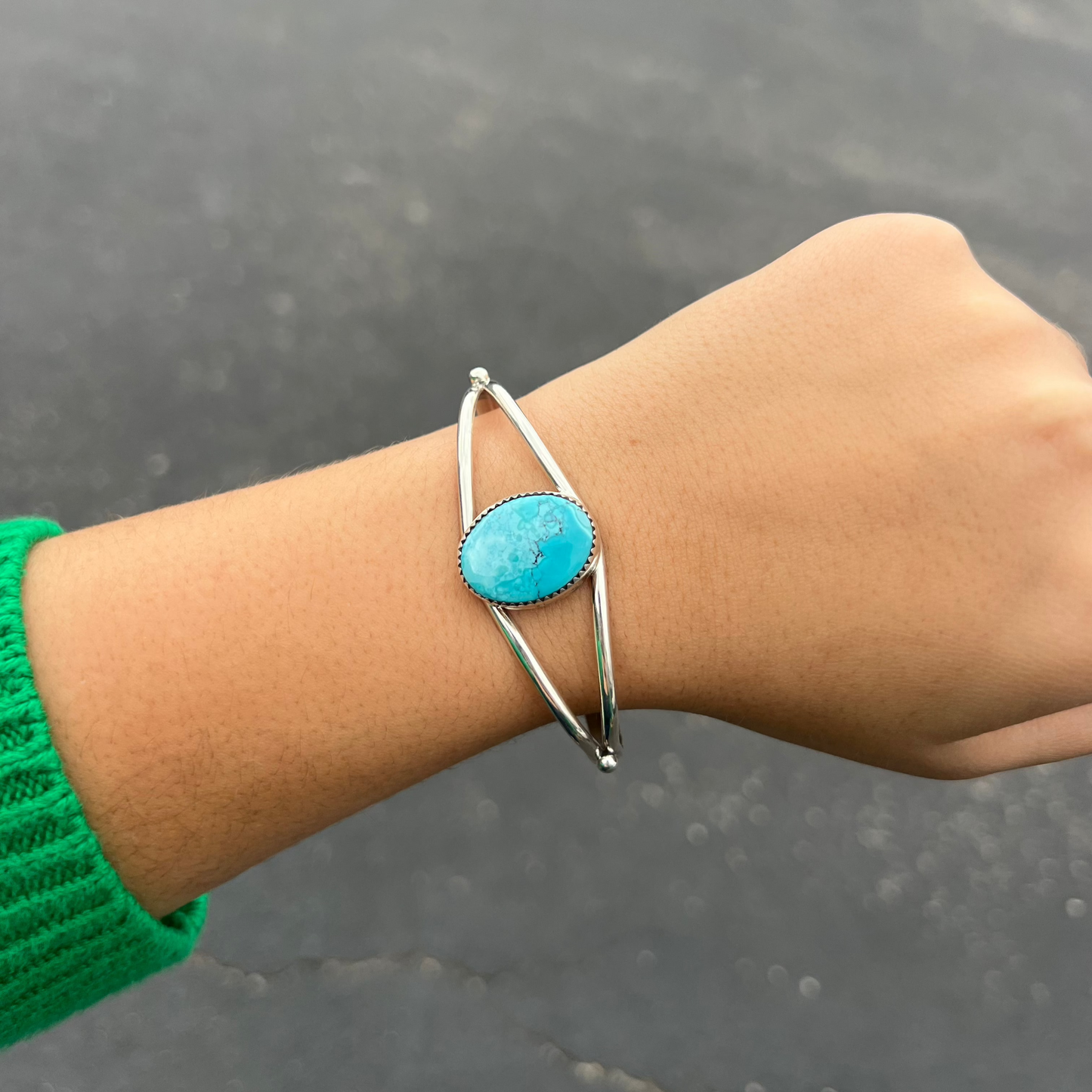 The Adeline Genuine Turquoise Oval Cuff Sterling Silver Bracelet