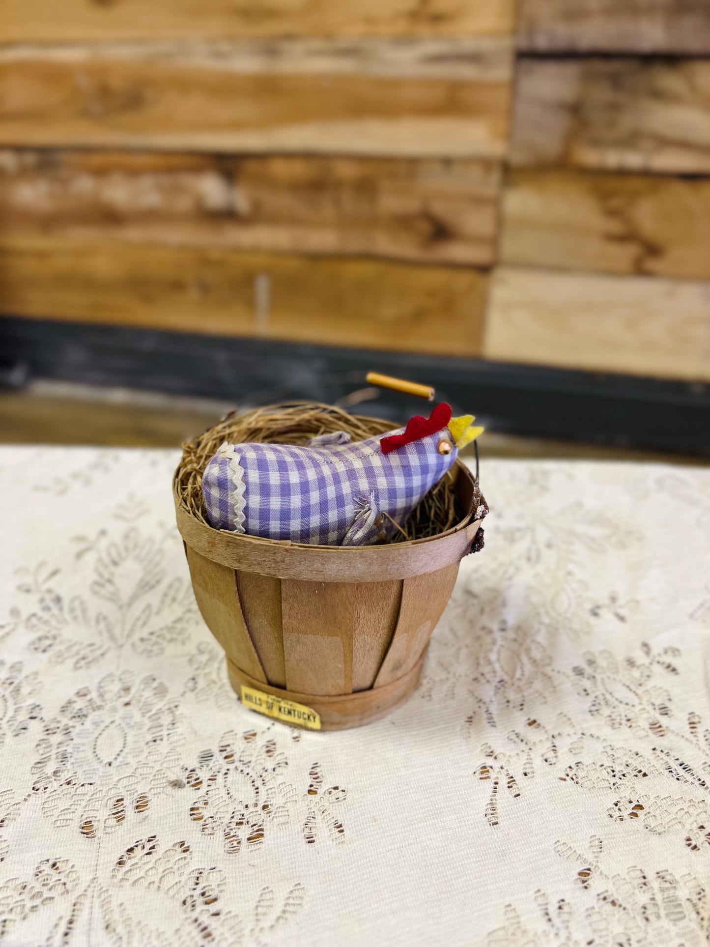 Vintage Mini "Hen on Nest" Quilted Hen in a Bushel Basket