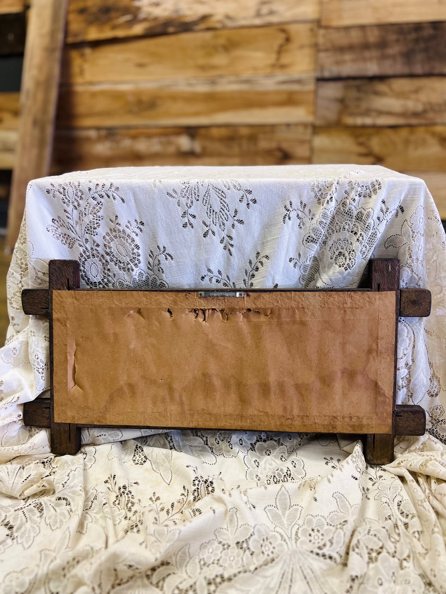 Vintage Wood "Home Is Where The Heart Is" Stitched Framed Print