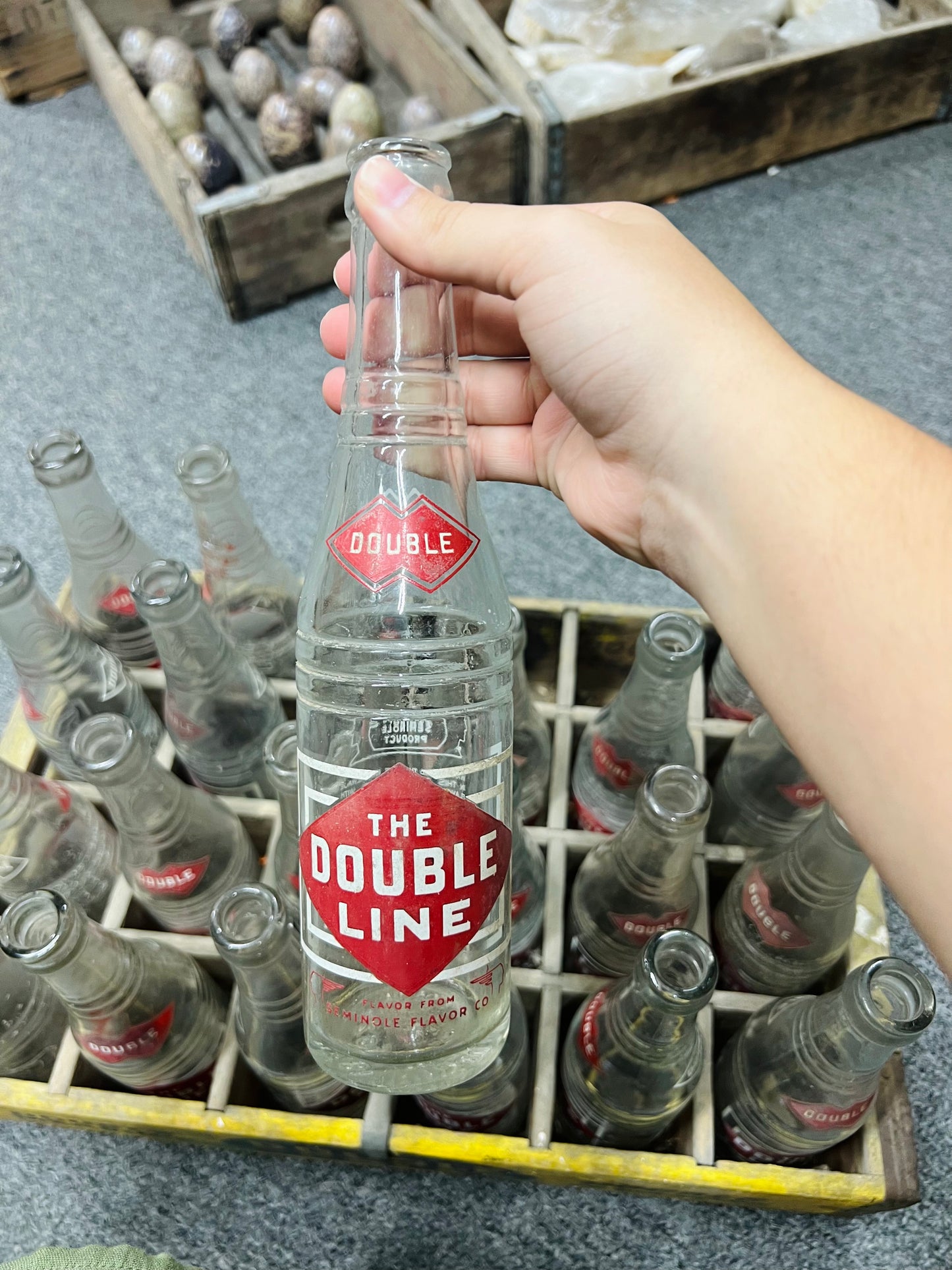 Vintage Double Measure Double Pleasure Double Cola Yellow Crate with 23 Bottles 1960's The Double Line Greensburg Ky and Hopkinsville KY