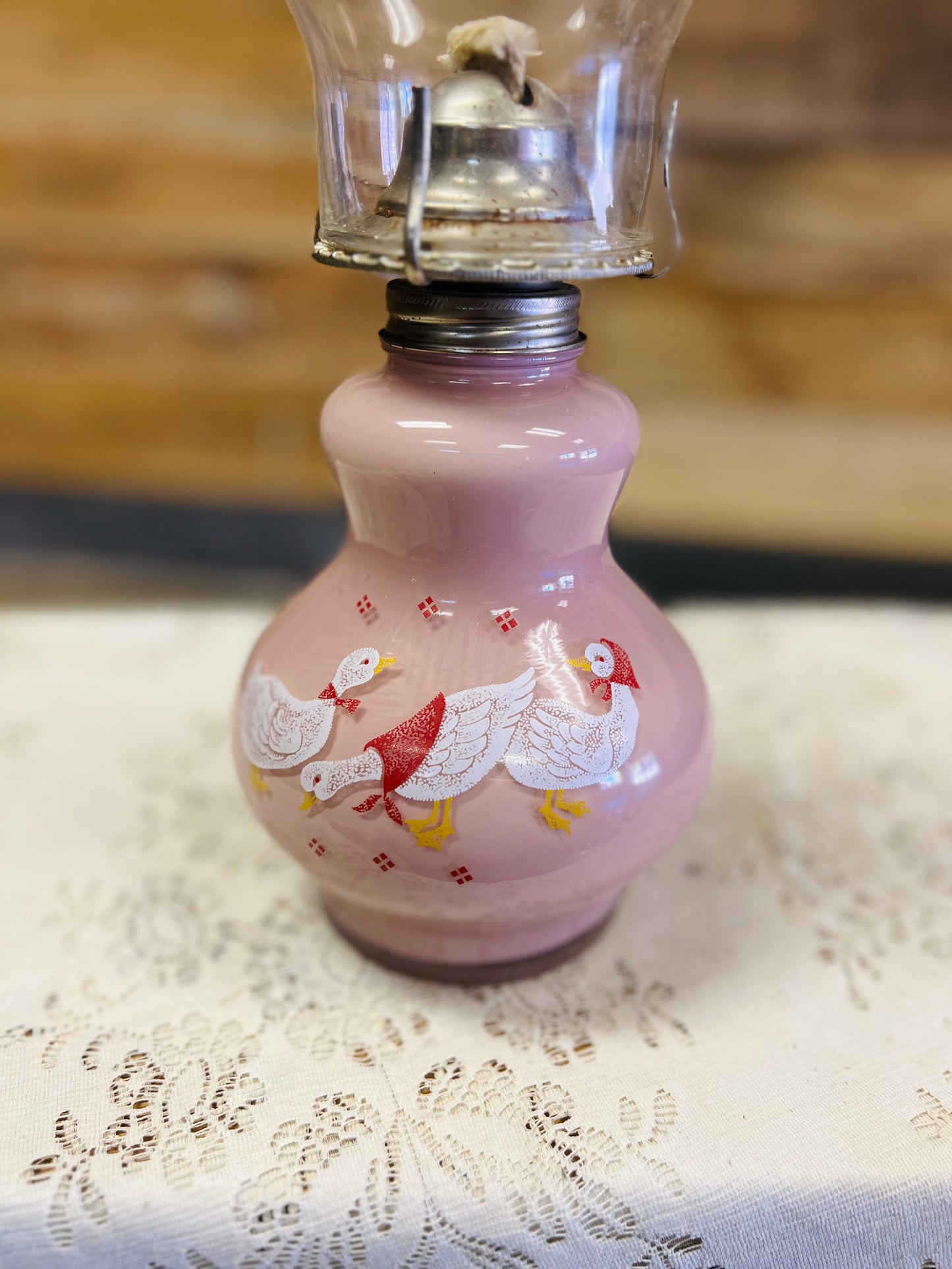 Vintage Kaadan Ltd Duck Geese Pink Oil Lamp