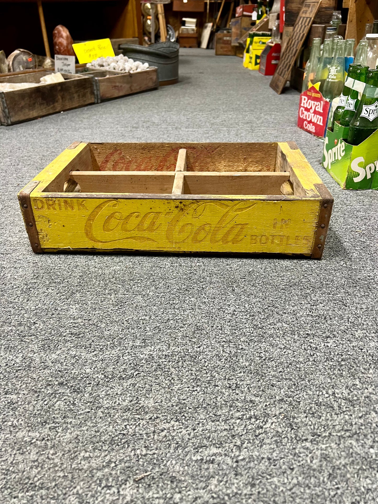 Vintage Yellow Cola Cola Crate- Faded & painted on back side
