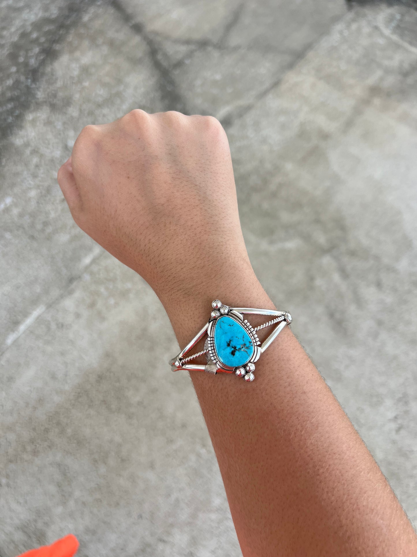 Genuine Turquoise Teardrop Split Twist Sterling Silver Bracelet