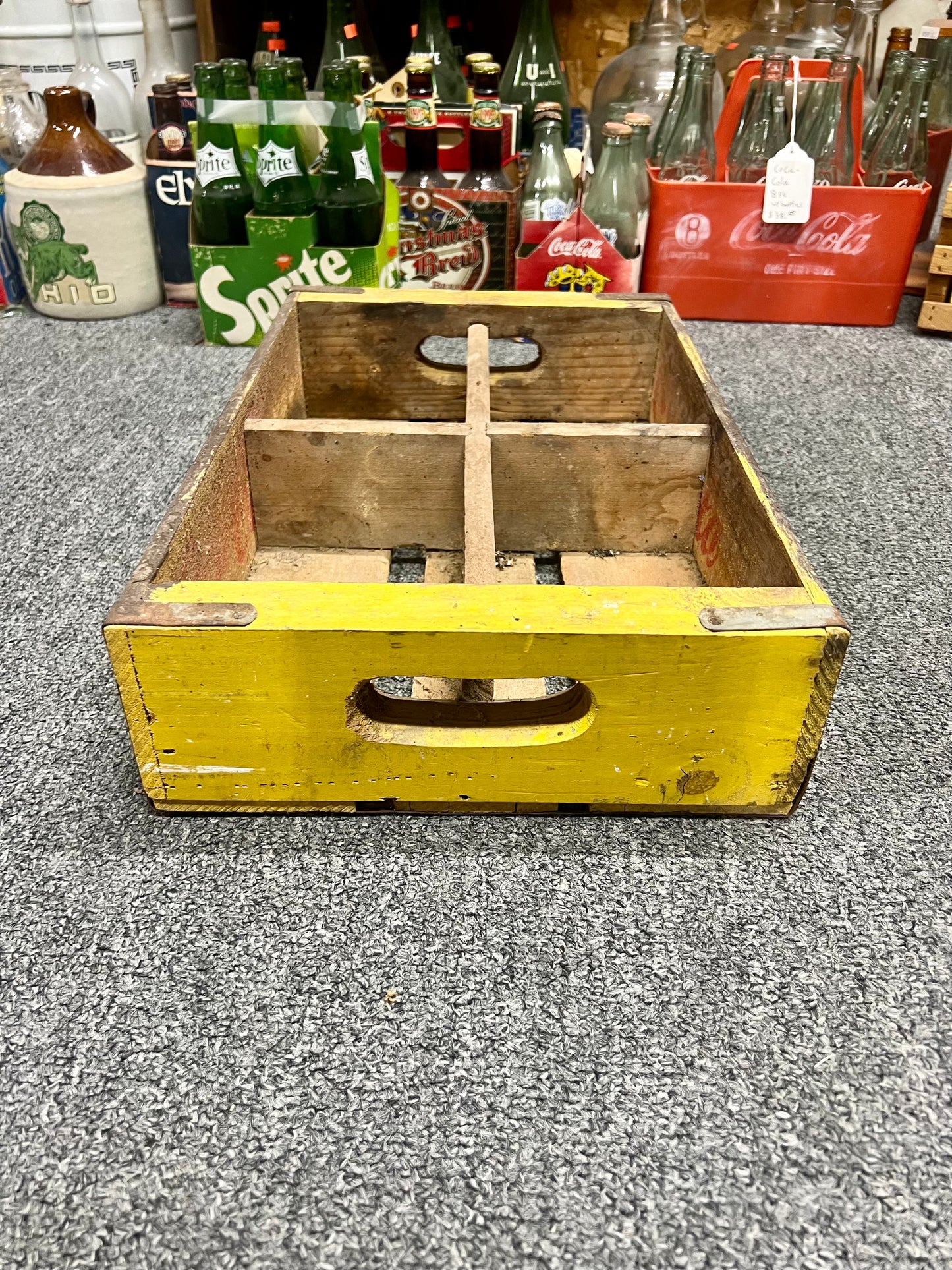 Vintage Yellow Cola Cola Crate- Faded & painted on back side