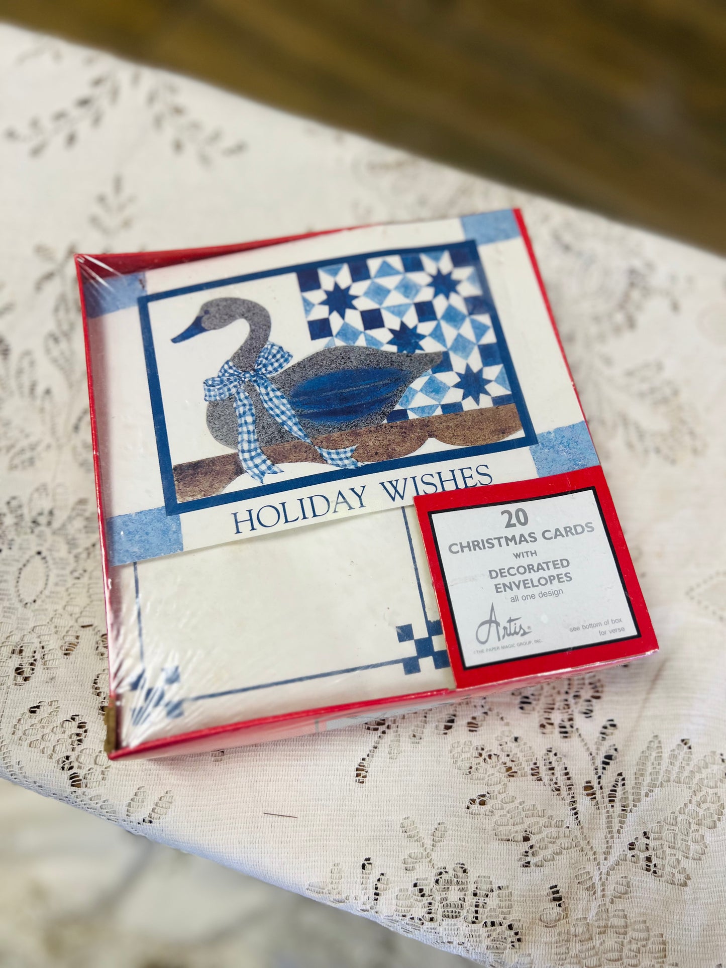 Vintage Blue Country Goose Holiday Wishes Christmas Cards - Pack of 20