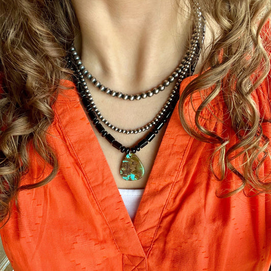 Black Onyx and Genuine Royston Turquoise Necklace
