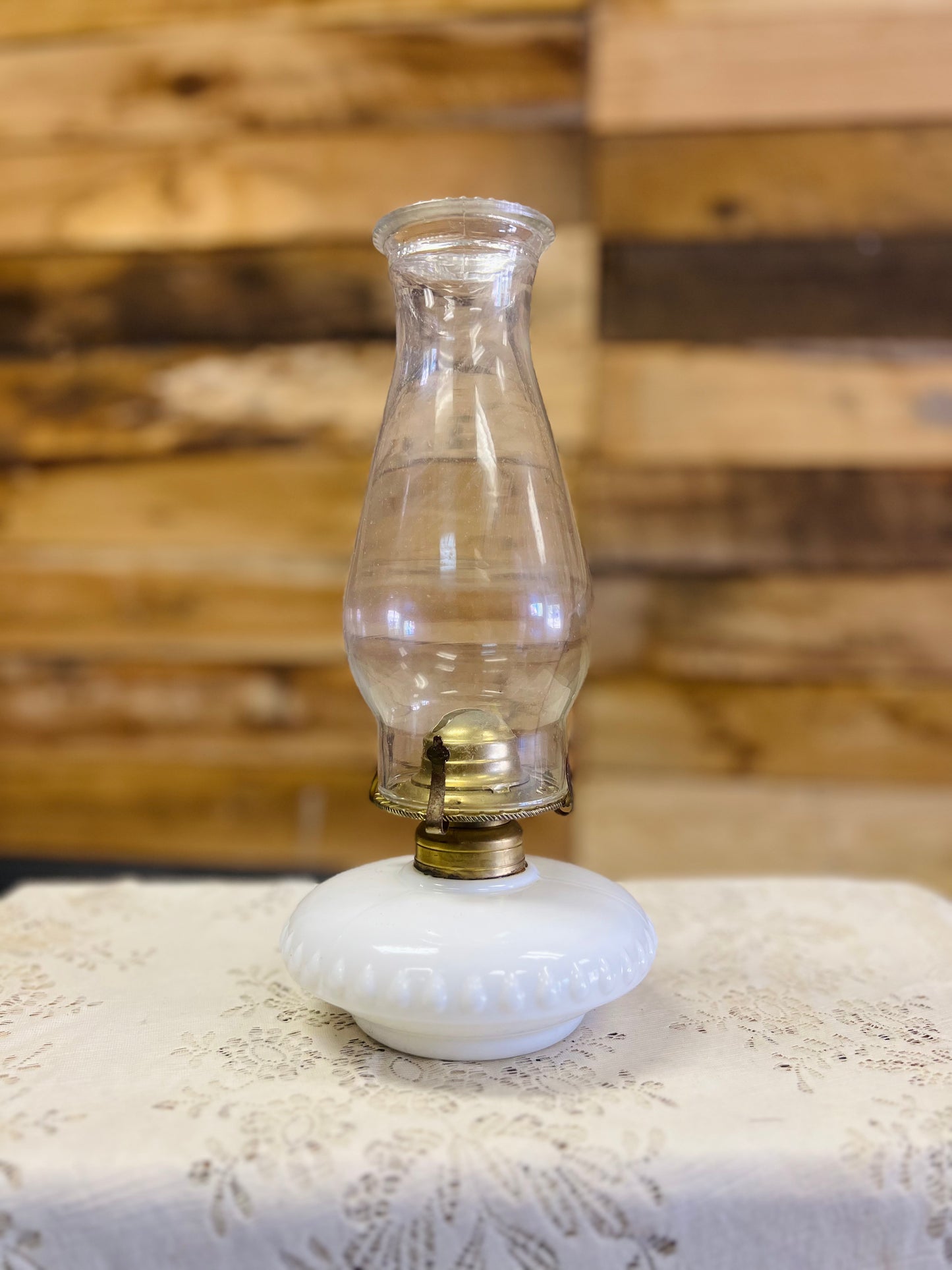 Milk Glass Base Oil Lamp