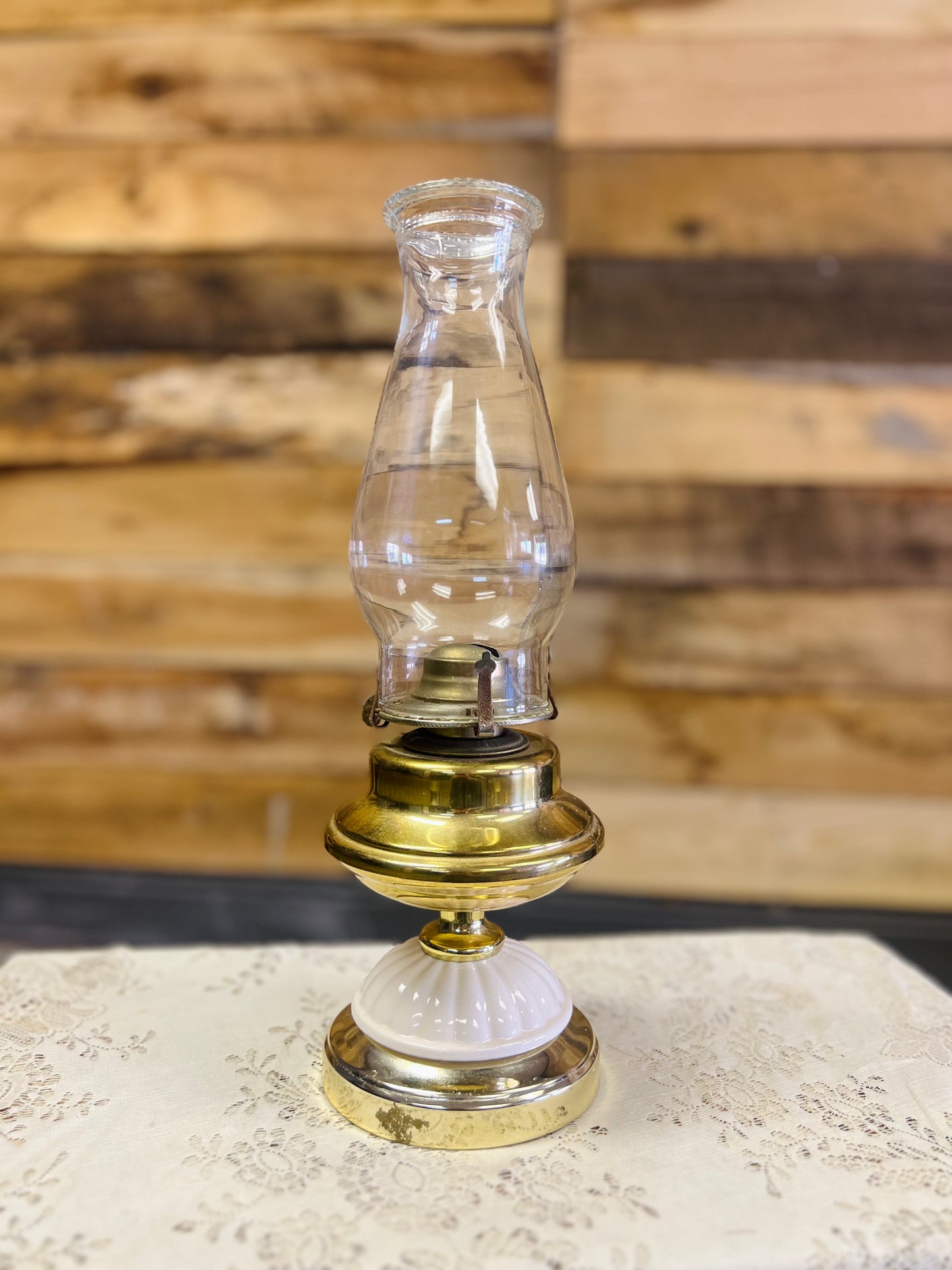 Brass, Milk Glass, Oil Lamp