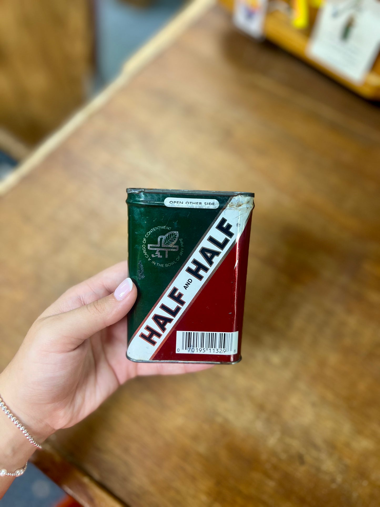 Metal Half and Half Pipe Tobacco Tin Full 1 & 1/2 oz