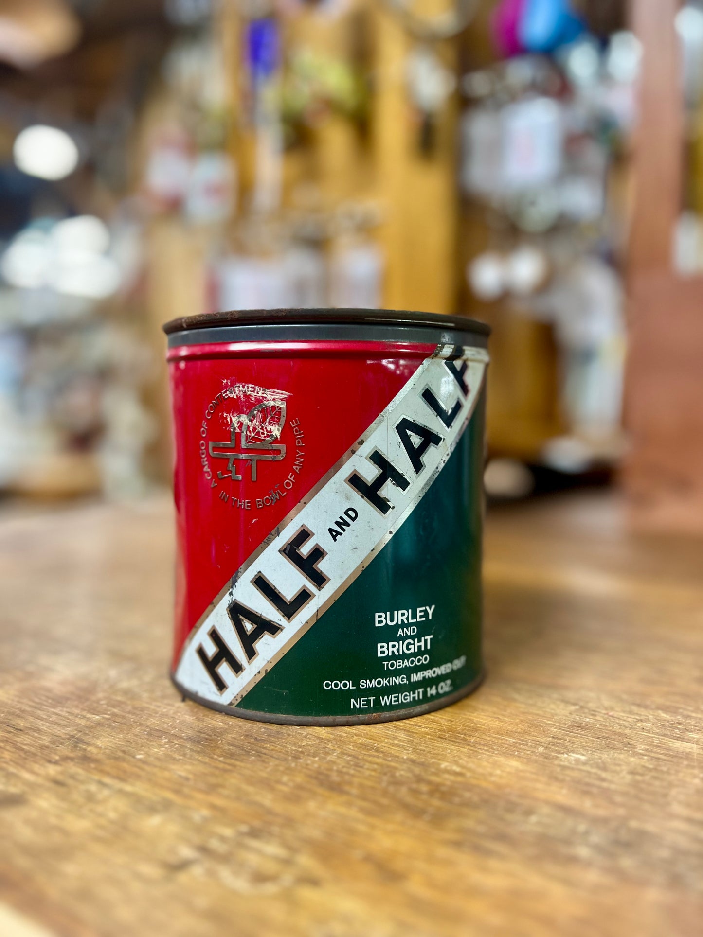 Metal Half and Half Pipe Tobacco Tin Round 14 oz Empty