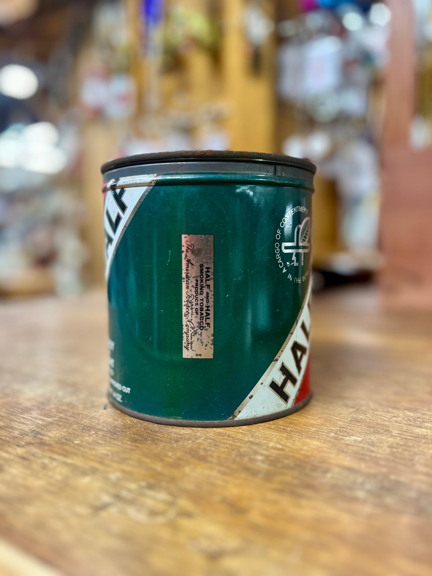 Metal Half and Half Pipe Tobacco Tin Round 14 oz Empty