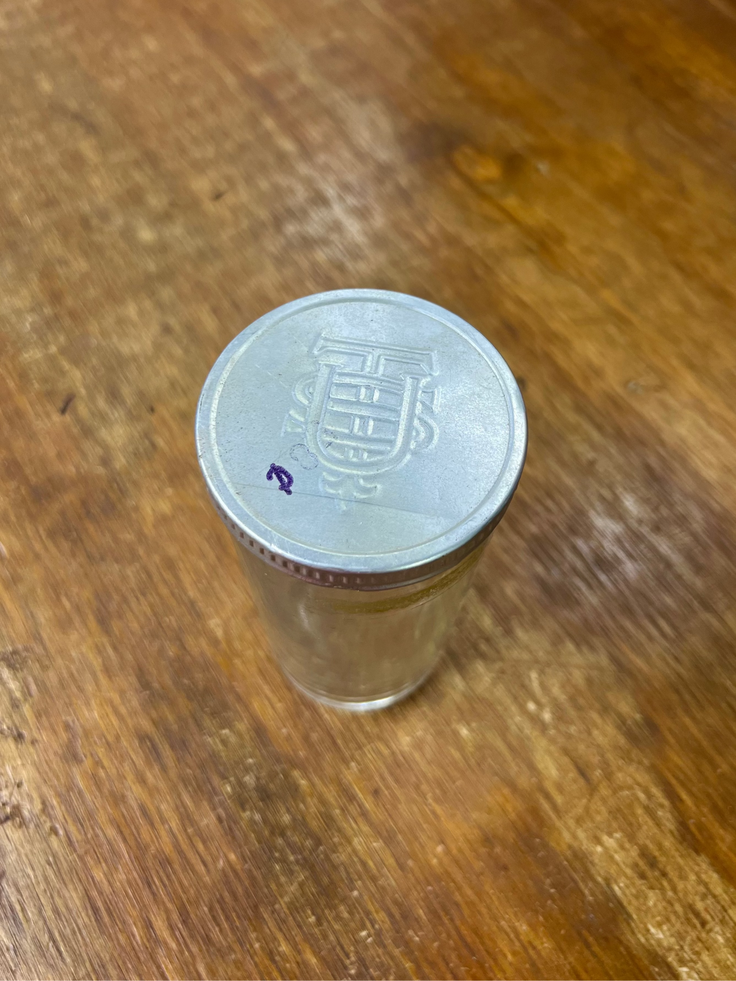 Vintage 1940's US Tobacco Co Tall Clear Glass Snuff Jar w/ Alumunim Lid