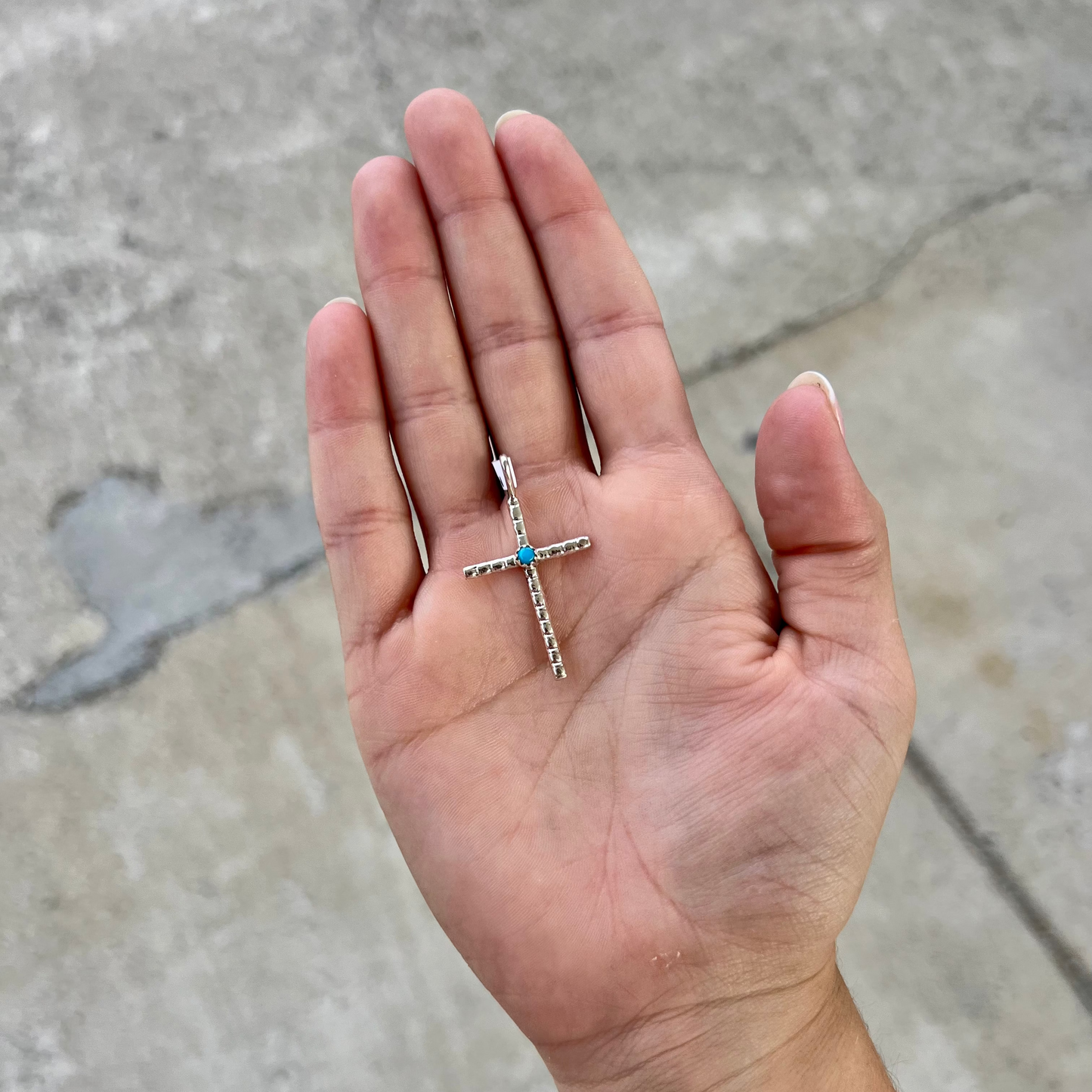 Navajo Ribbed Turquoise Cross Pendant