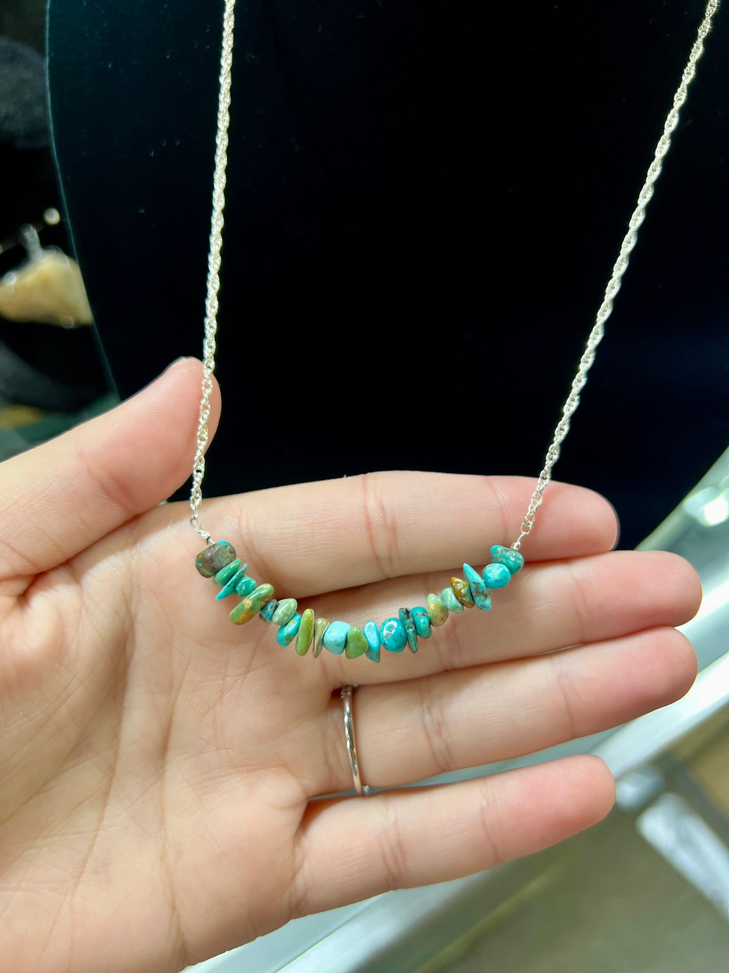 Genuine Turquoise Nugget and Sterling Silver Necklace