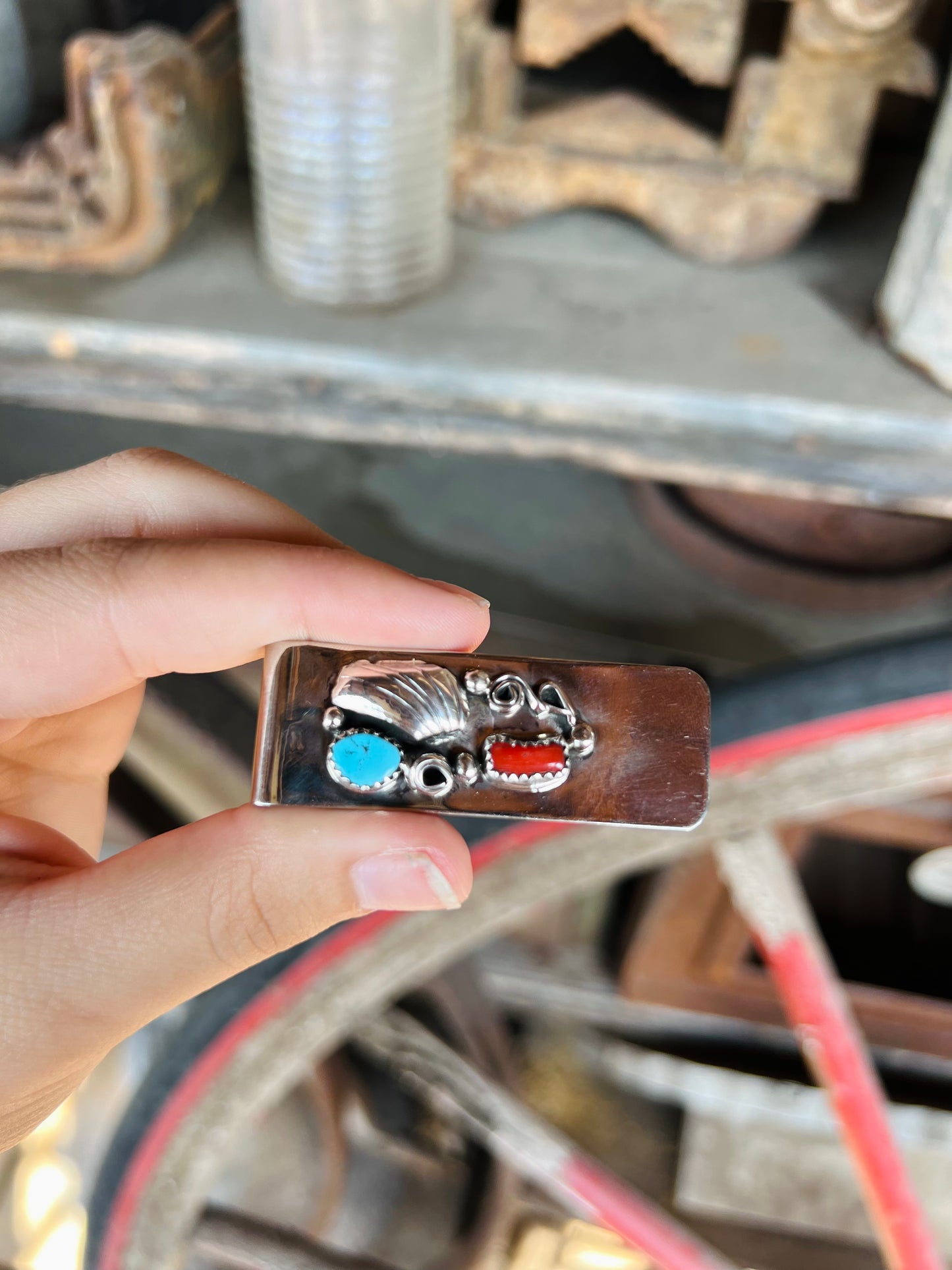 Genuine Turquoise and Coral Money Clip