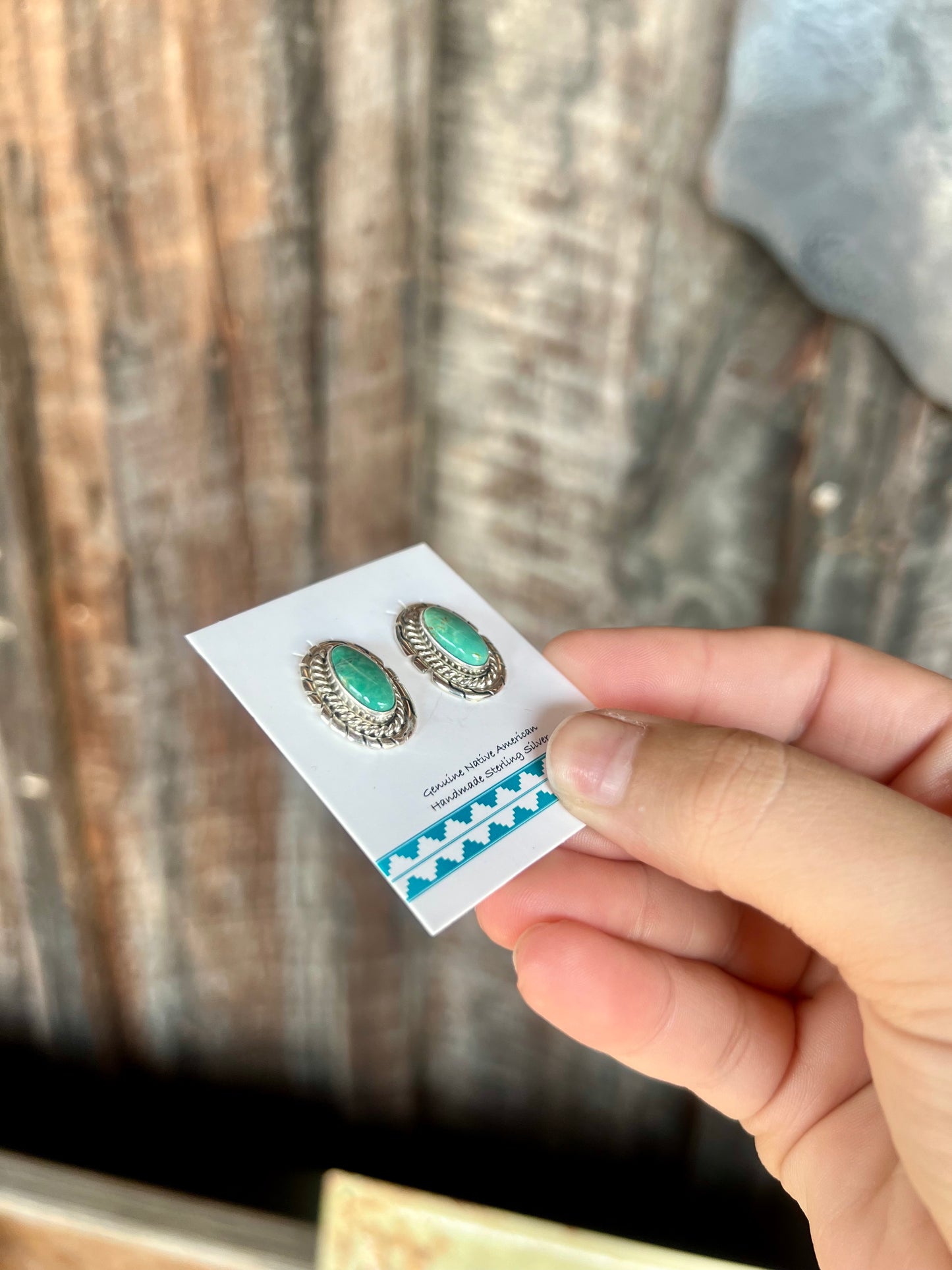 Genuine Kingman Green Turquoise Oval Earrings