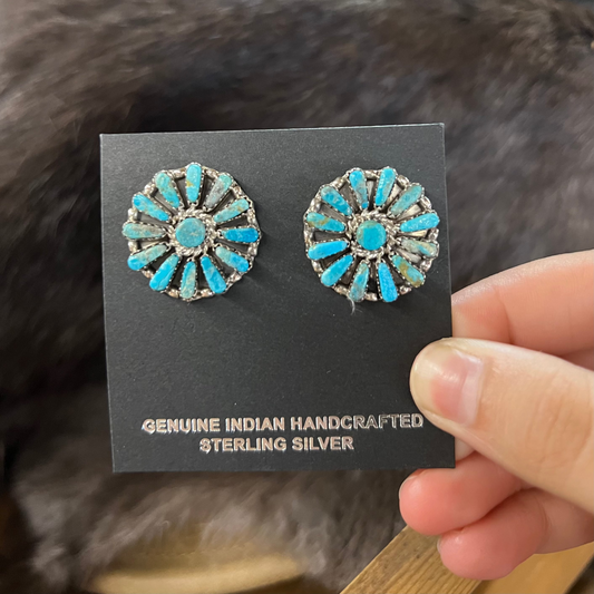 Genuine Kingman Turquoise Statement Cluster Earrings