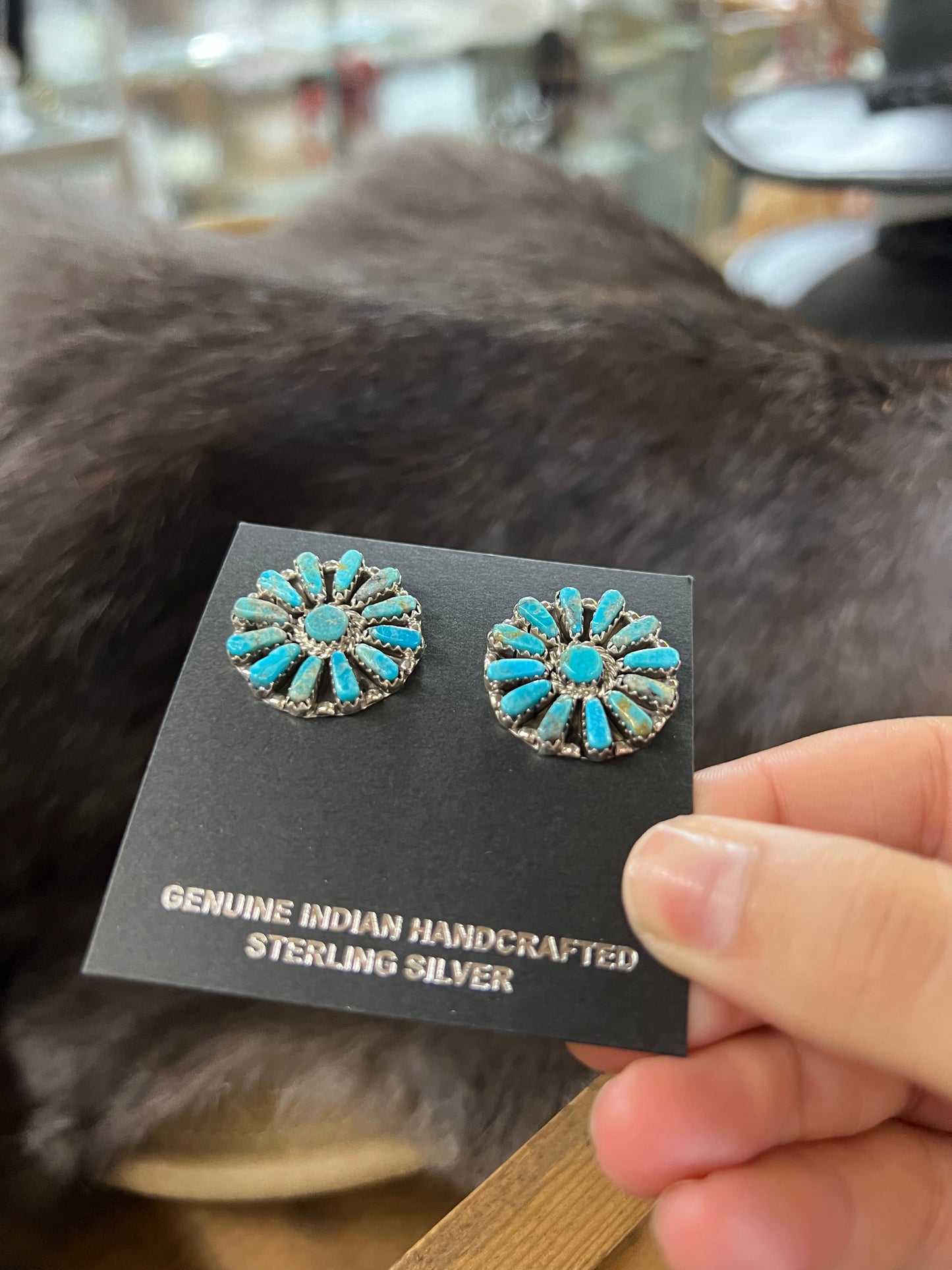 Genuine Kingman Turquoise Statement Cluster Earrings