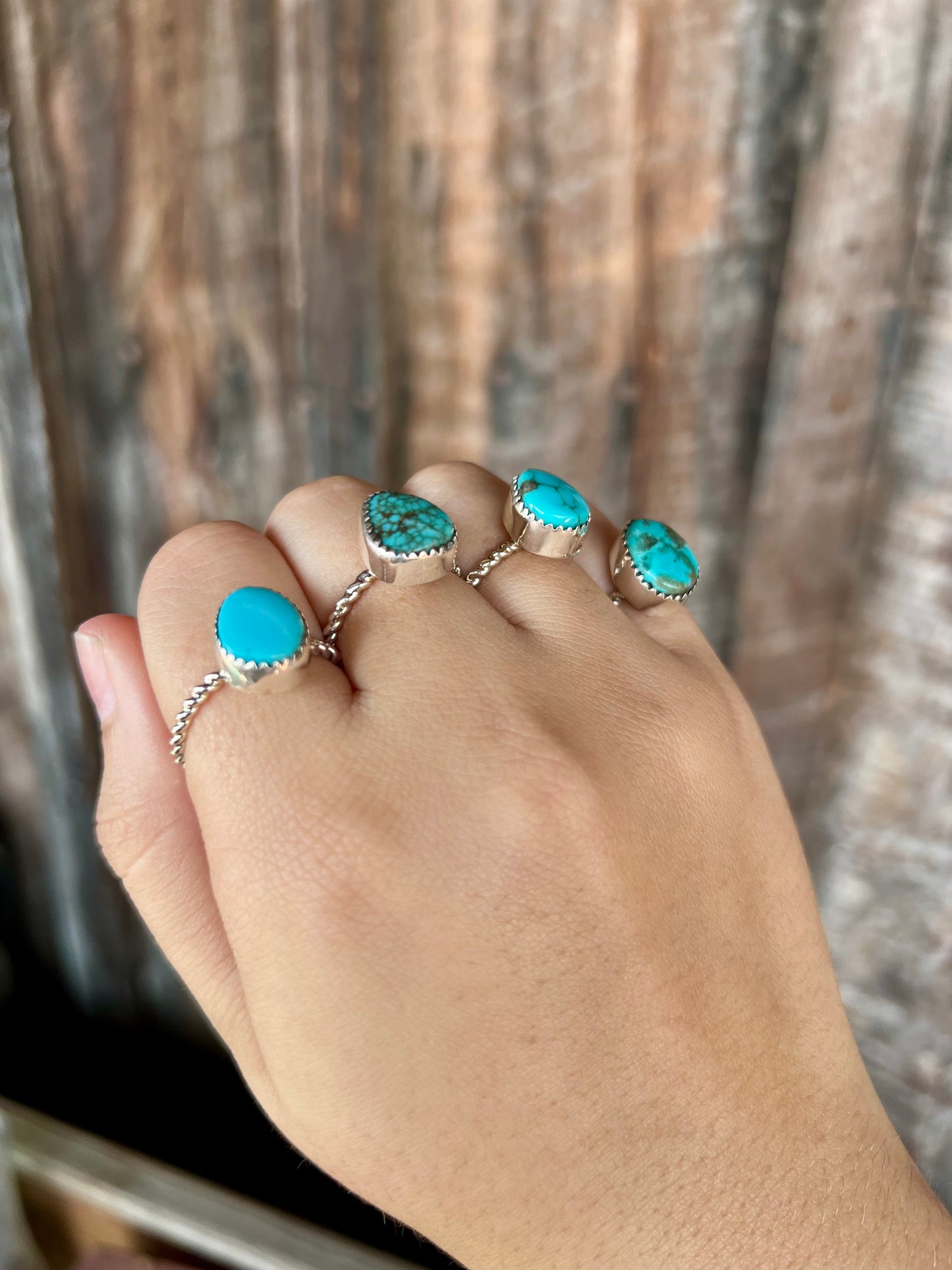 Genuine Turquoise Twisted Sterling Silver Ring