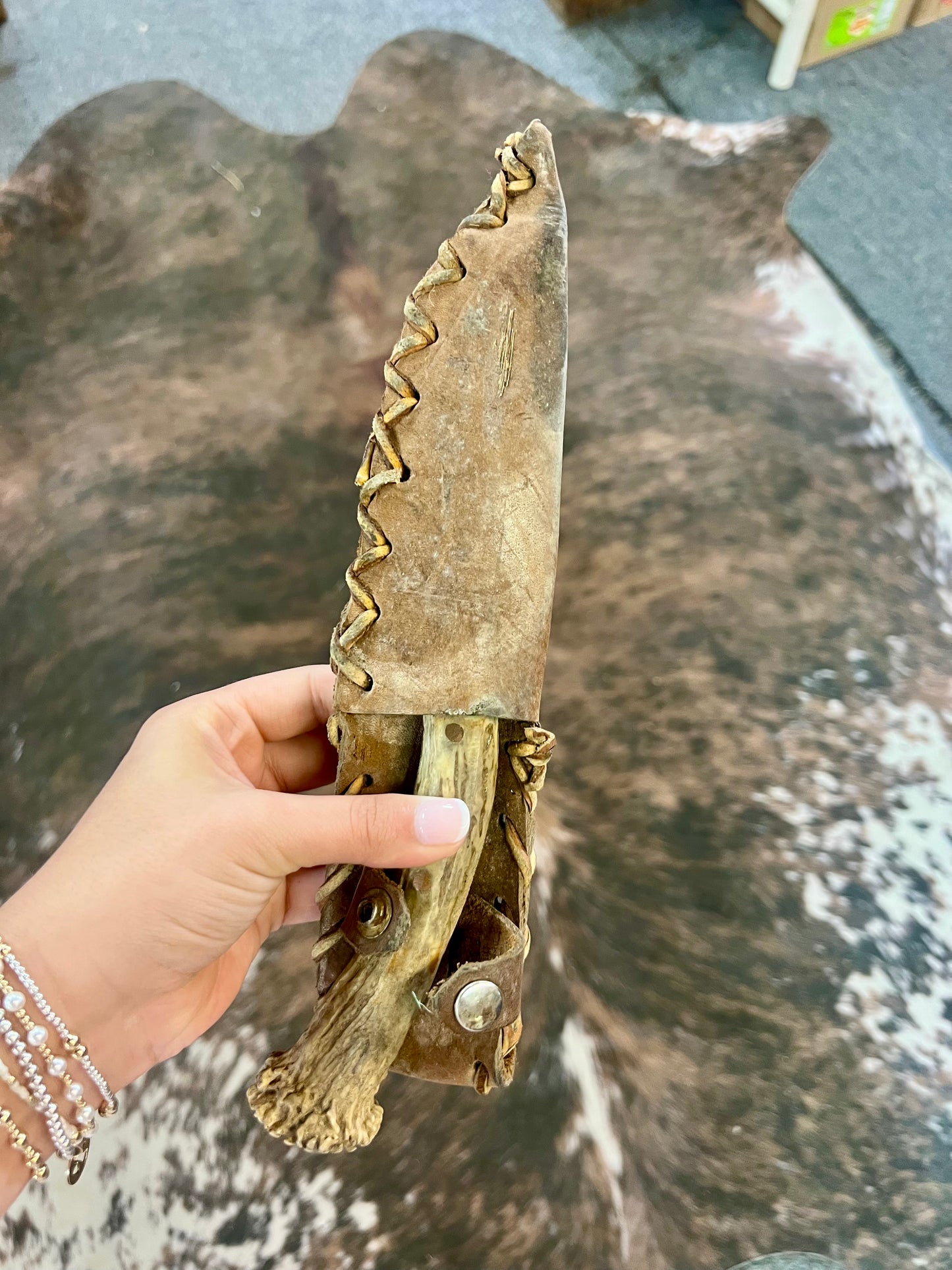 Antler Hunting knife with Leather Sheath