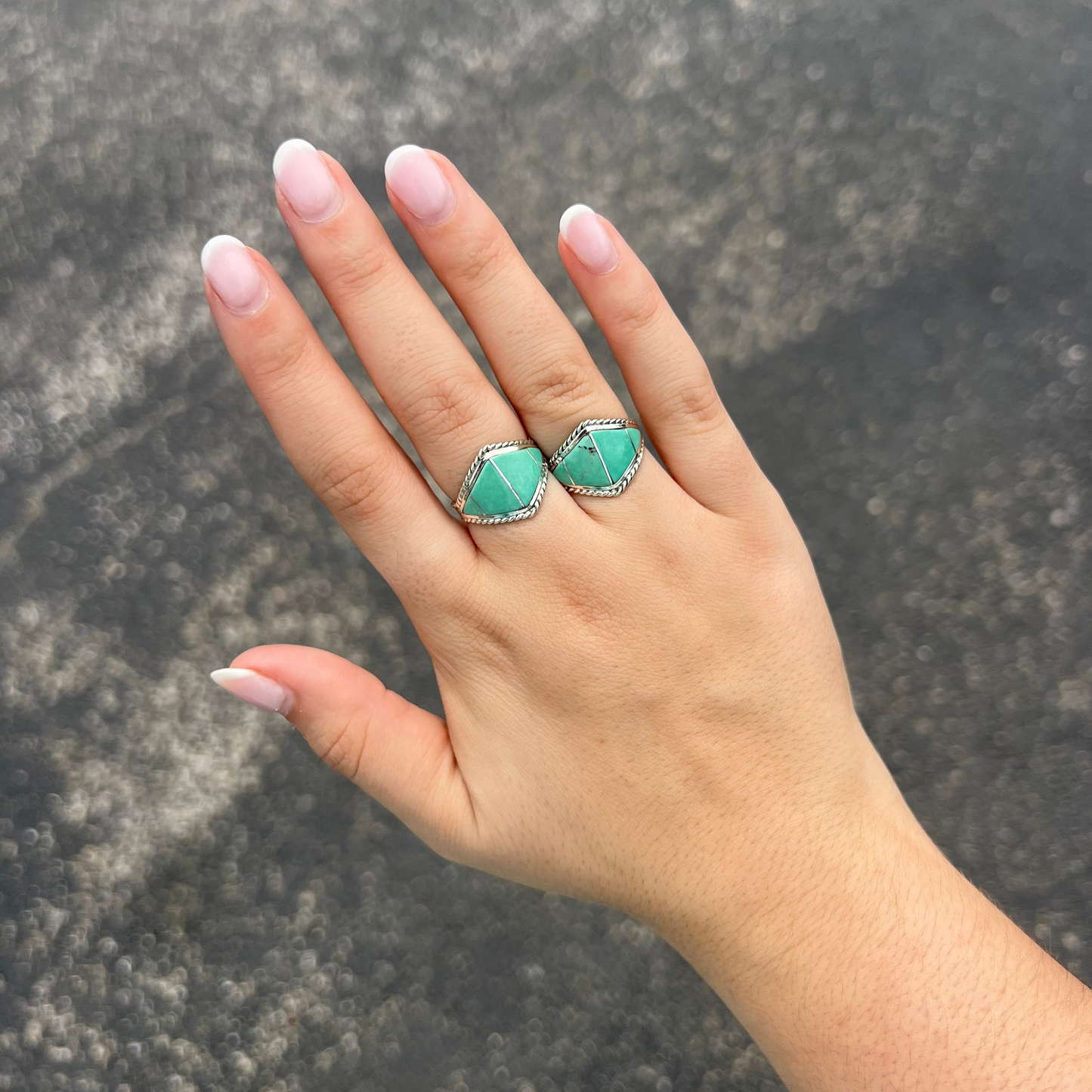 Light Green Turquoise Inlay Sterling Silver Diamond Ring
