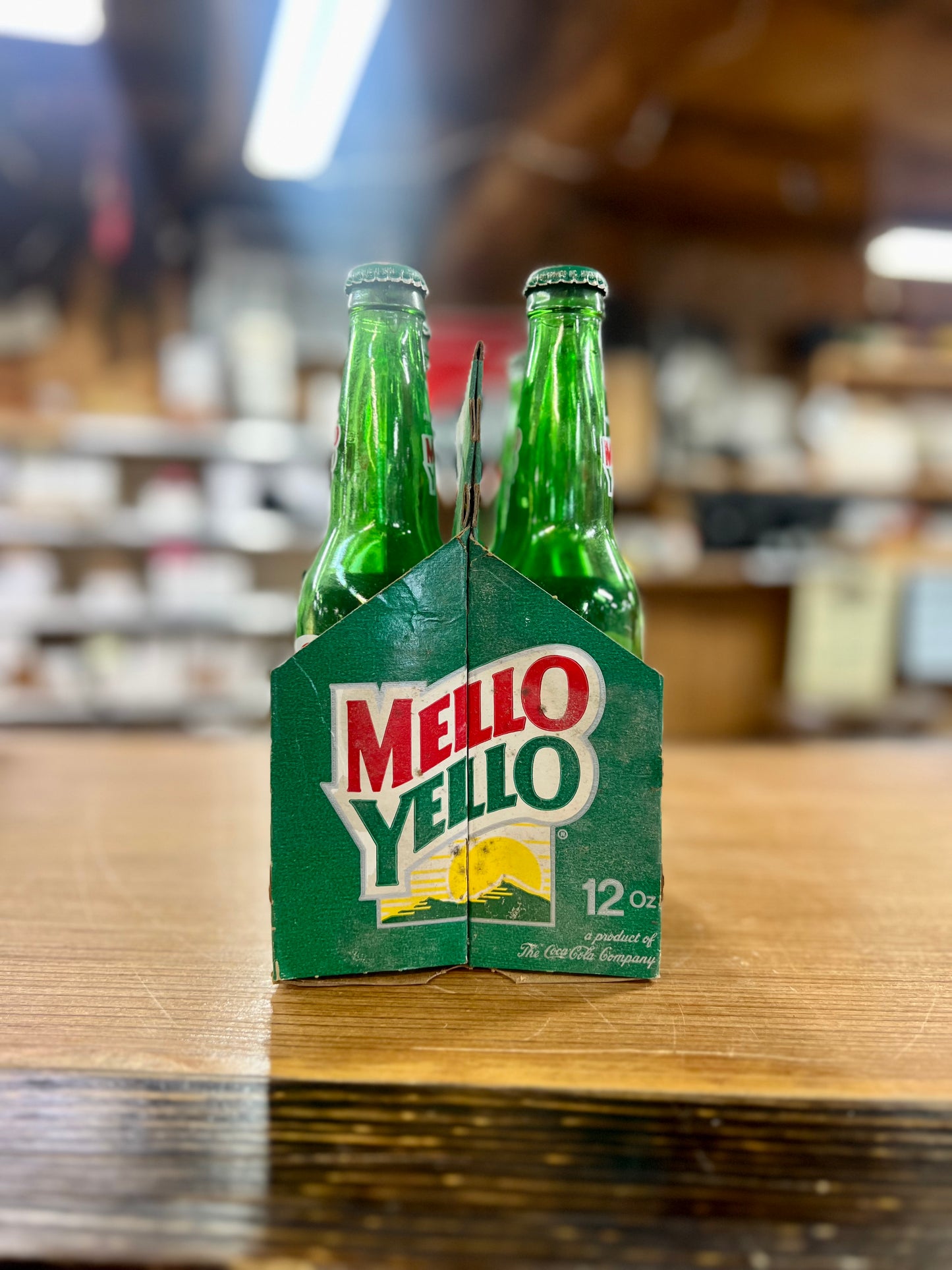 Vintage Mellow Yellow Glass Bottles 12oz with Caps and Carrier