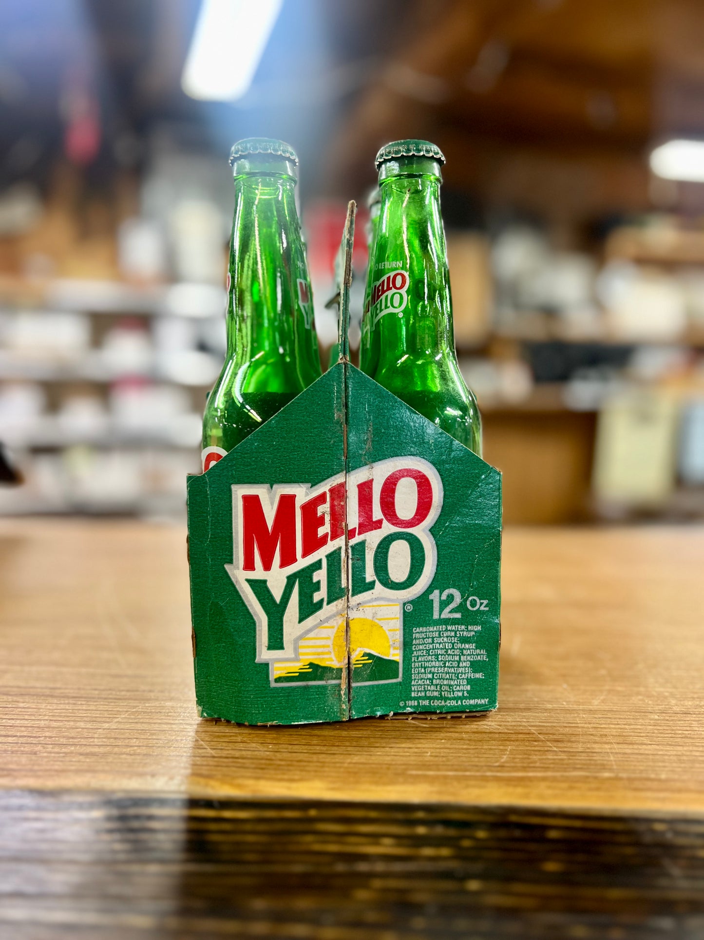 Vintage Mellow Yellow Glass Bottles 12oz with Caps and Carrier