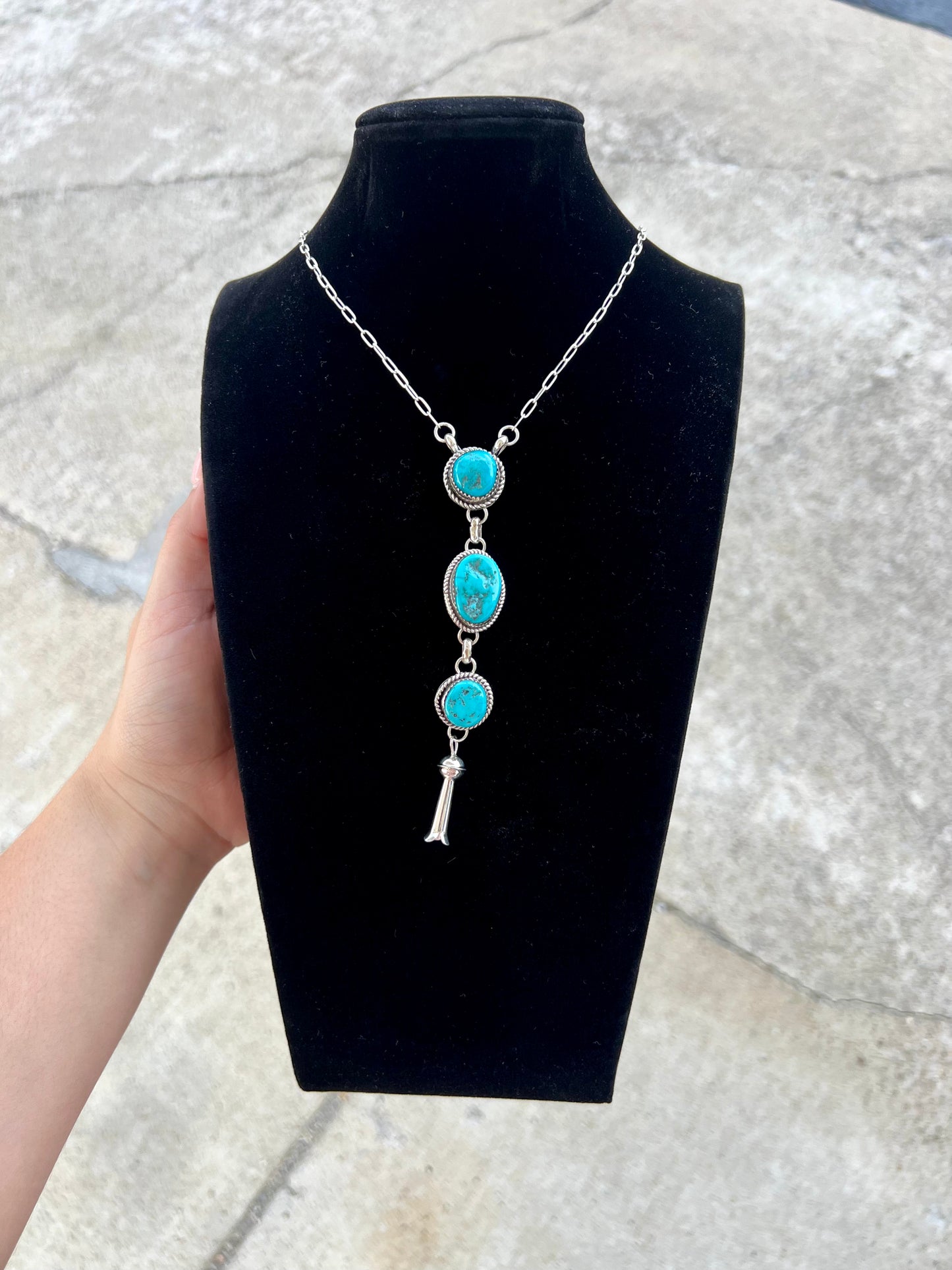 3 Stone Turquoise Blossom Necklace