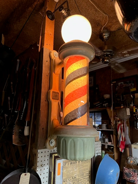 Barber's Lamp- Candy Striped Pole- Porcelain Koken Vintage Original