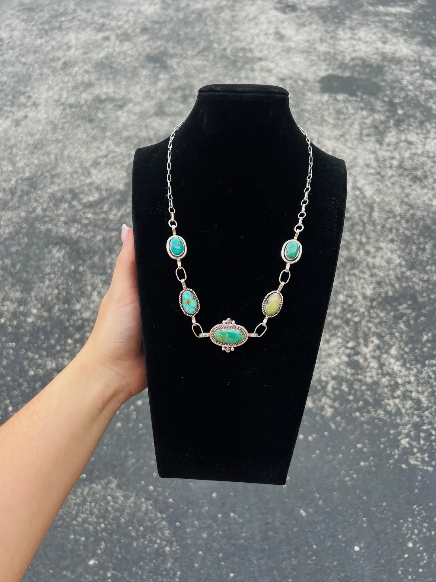 Genuine Turquoise 5 Stone Choker Necklace
