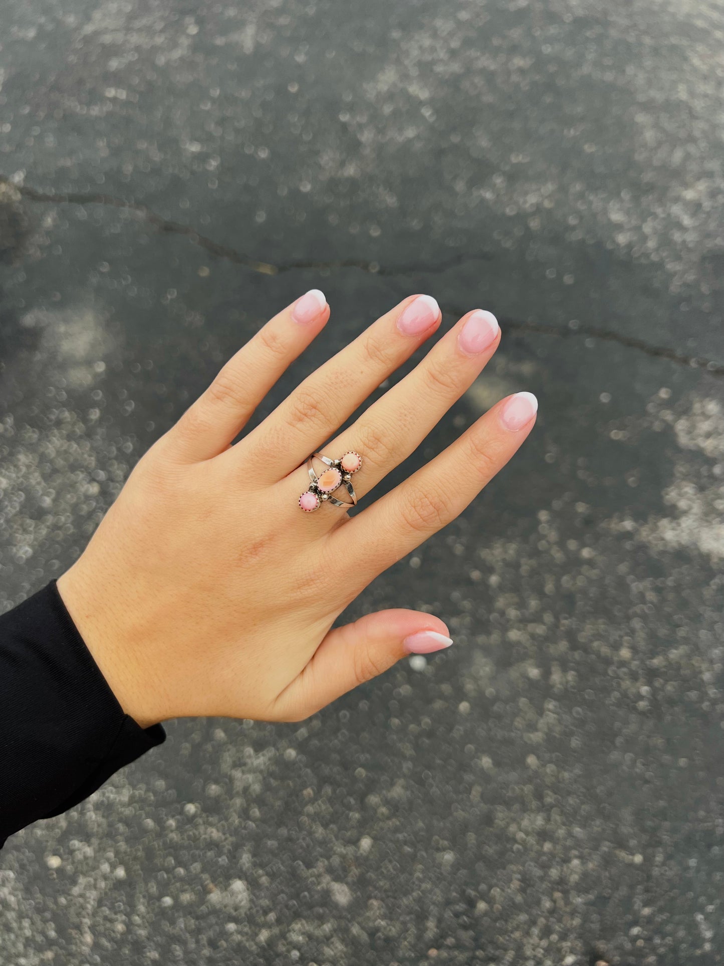 3 Stone Pink Conch Sterling Silver Ring