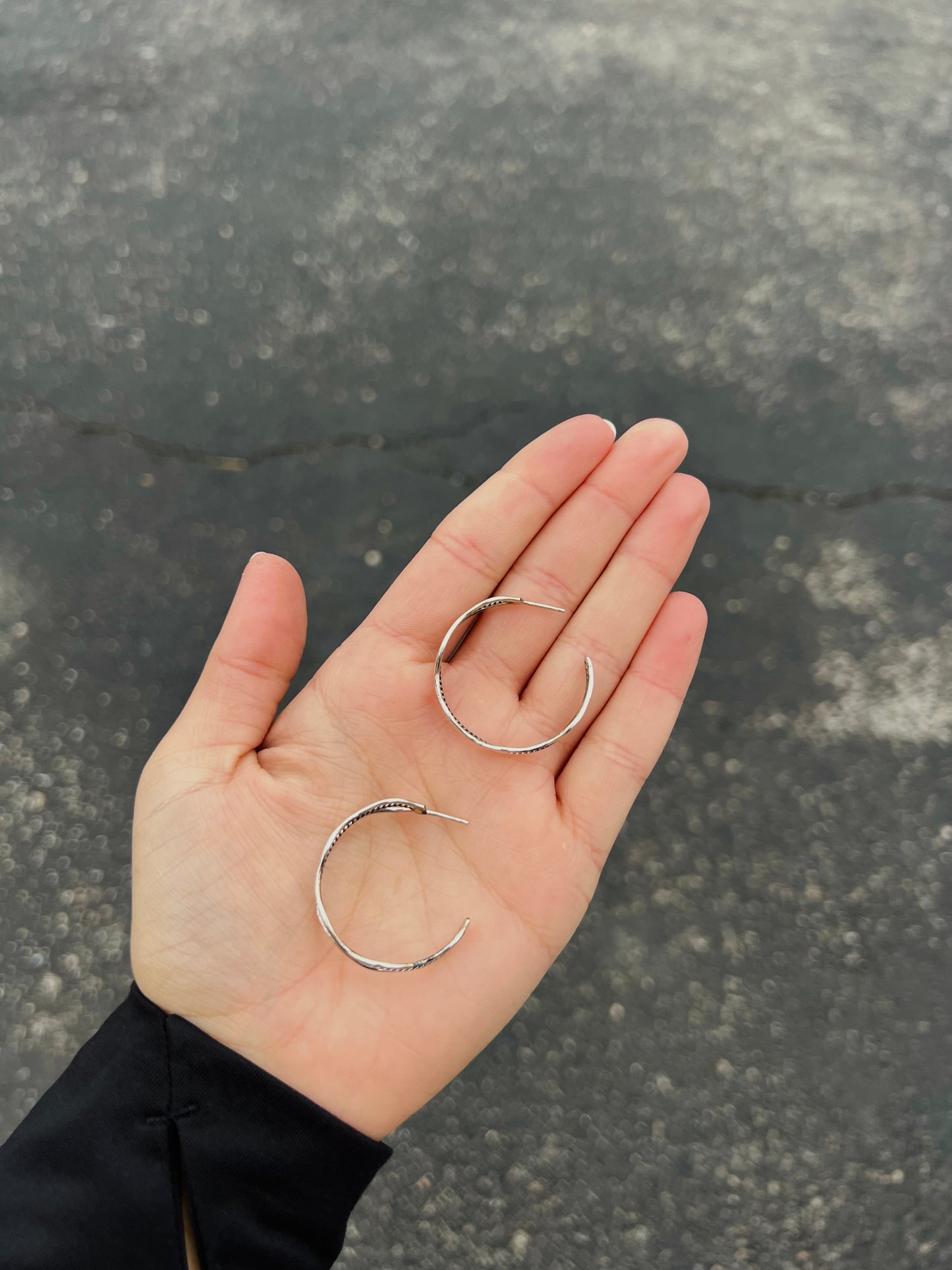 Navajo Sterling Silver Twisted Wave Hoop Earrings