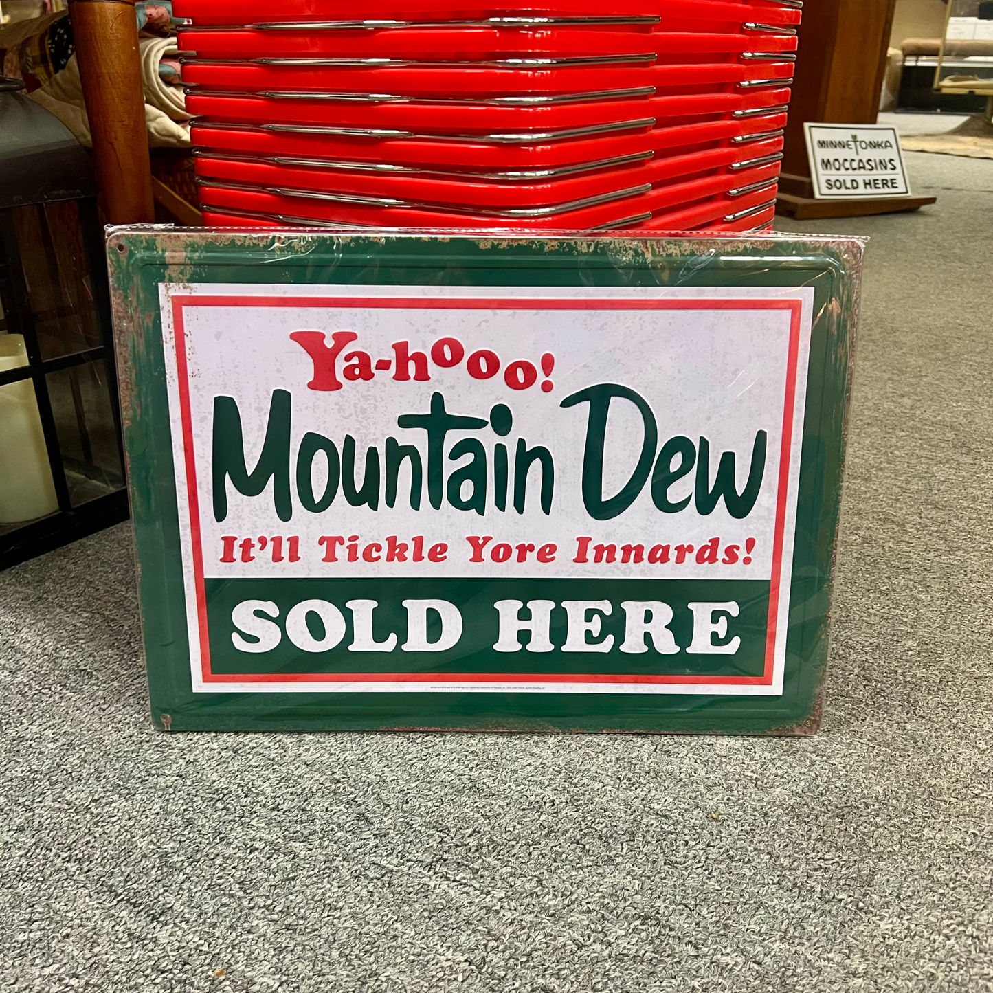 Ya-hooo! Mountain Dew Sold here Metal Sign - Rolled Edge