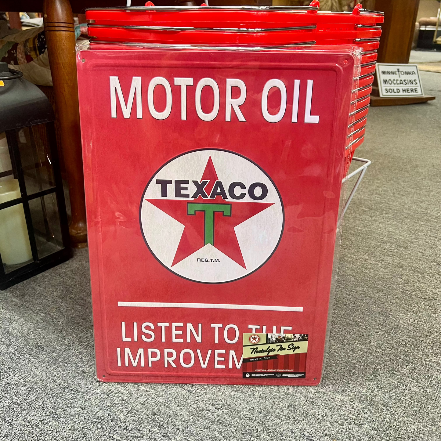 Texaco Motor Oil Listen to the Improvement - Rolled Edge Metal Sign