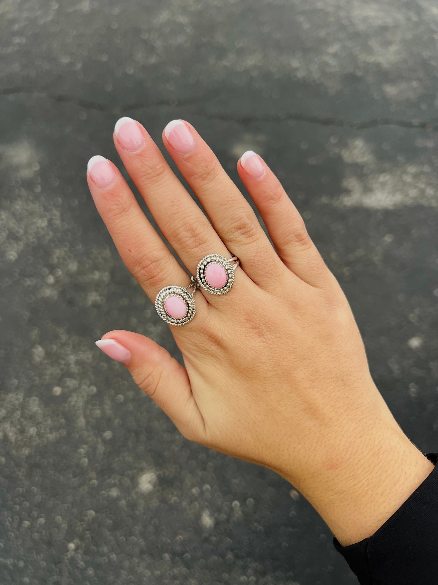 Pink Conch Double Twist Sterling Silver Ring