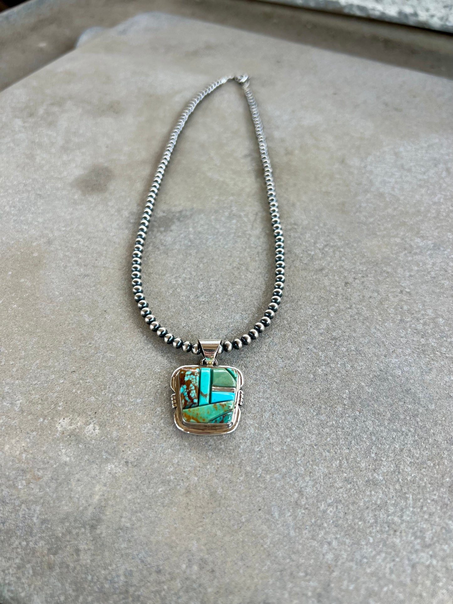 Genuine Turquoise Cobblestone Inlay Sterling Silver Pendant