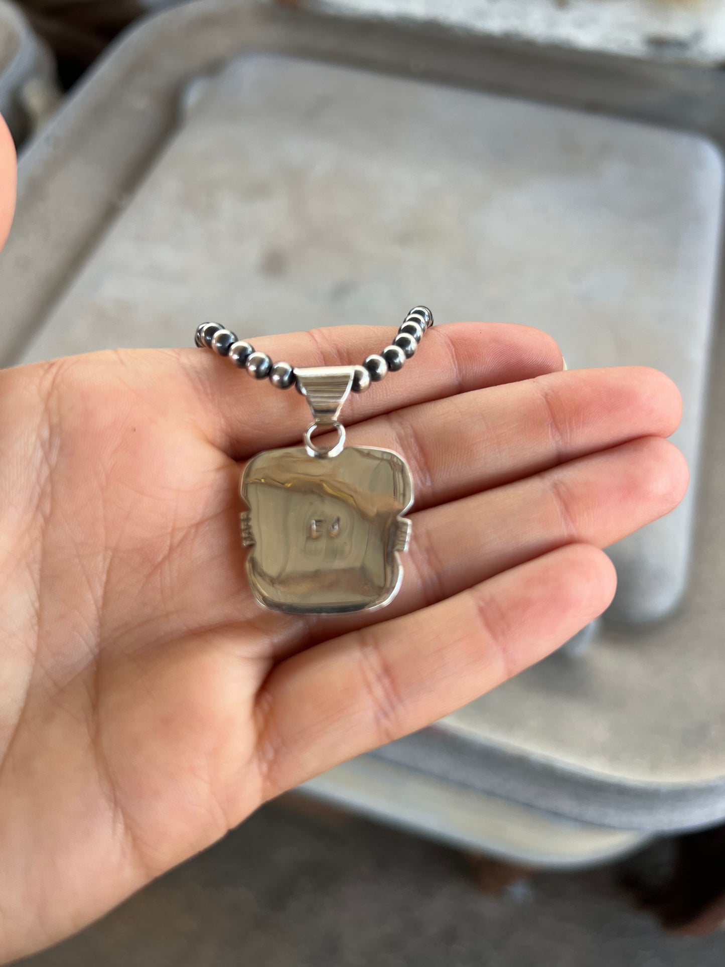 Genuine Turquoise Cobblestone Inlay Sterling Silver Pendant