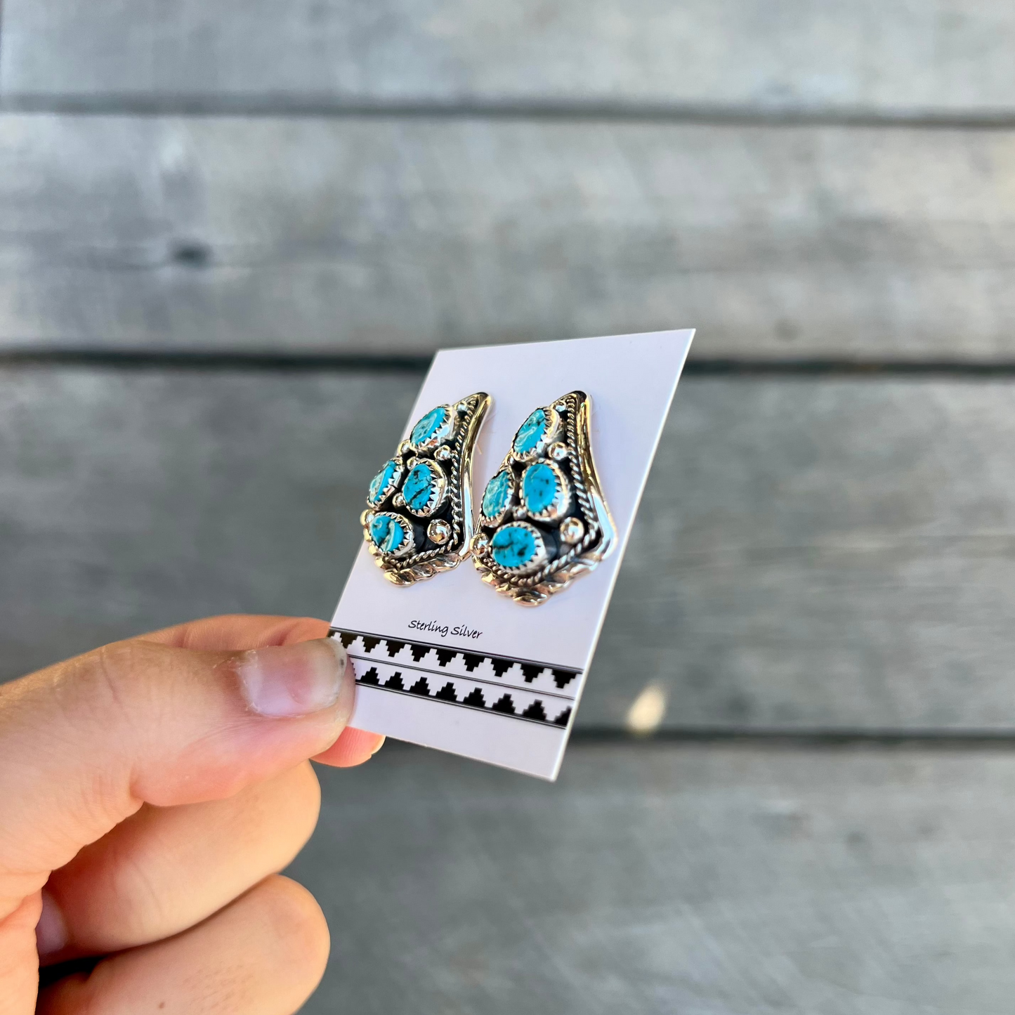 Genuine Turquoise Triangle Cluster Earrings