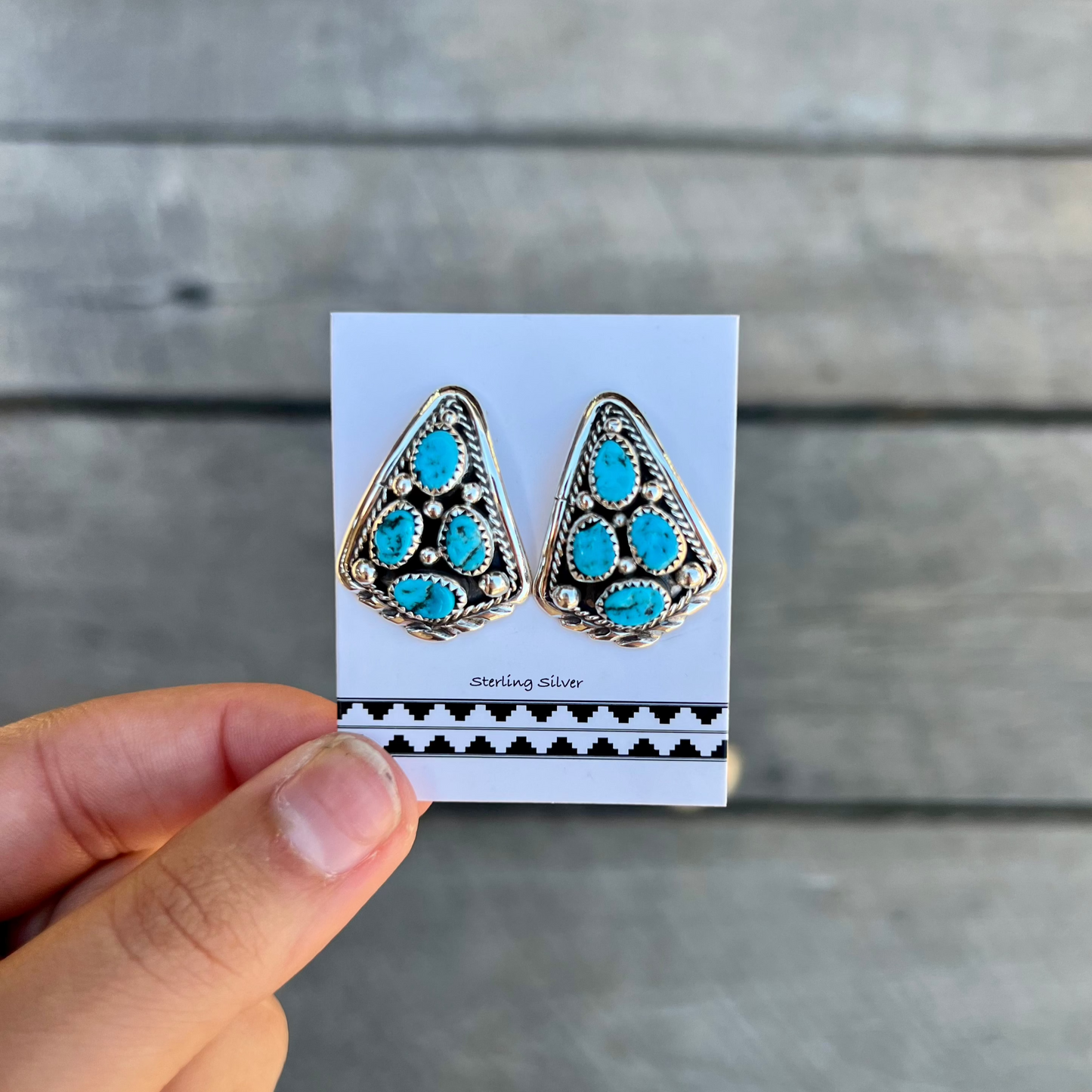 Genuine Turquoise Triangle Cluster Earrings